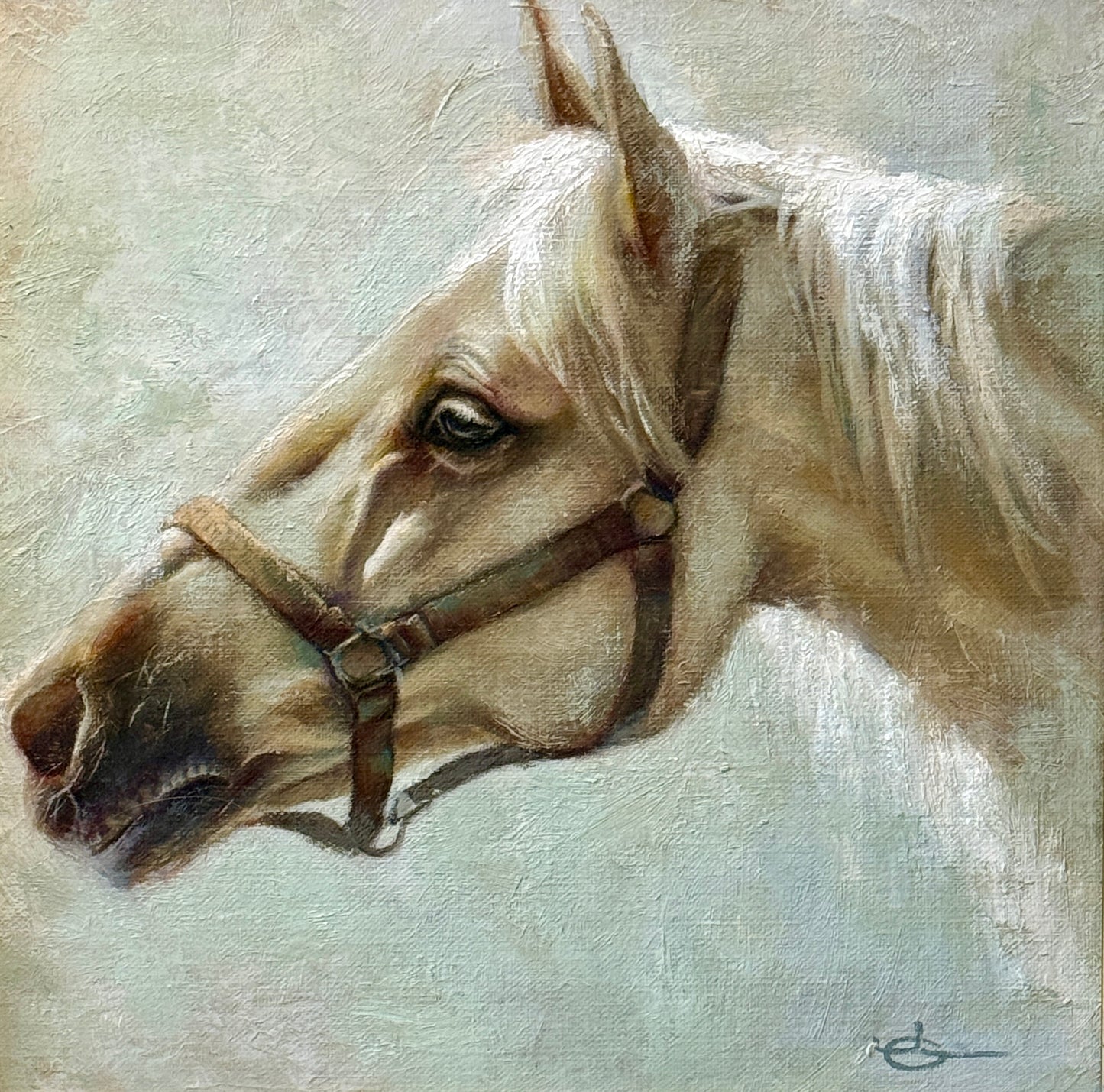 Jody Gerber Waiting for the Ride Horse Portrait Oil Painting in Gold Frame