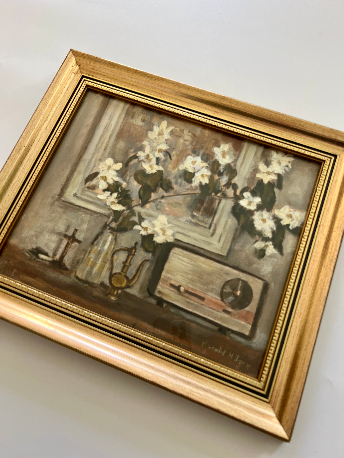 Harold Jones Early 20th Century Orange Blossom Still Life Oil Painting in Gold Frame
