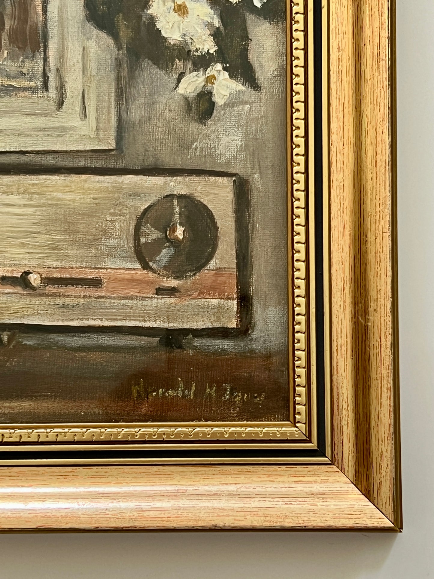 Harold Jones Early 20th Century Orange Blossom Still Life Oil Painting in Gold Frame