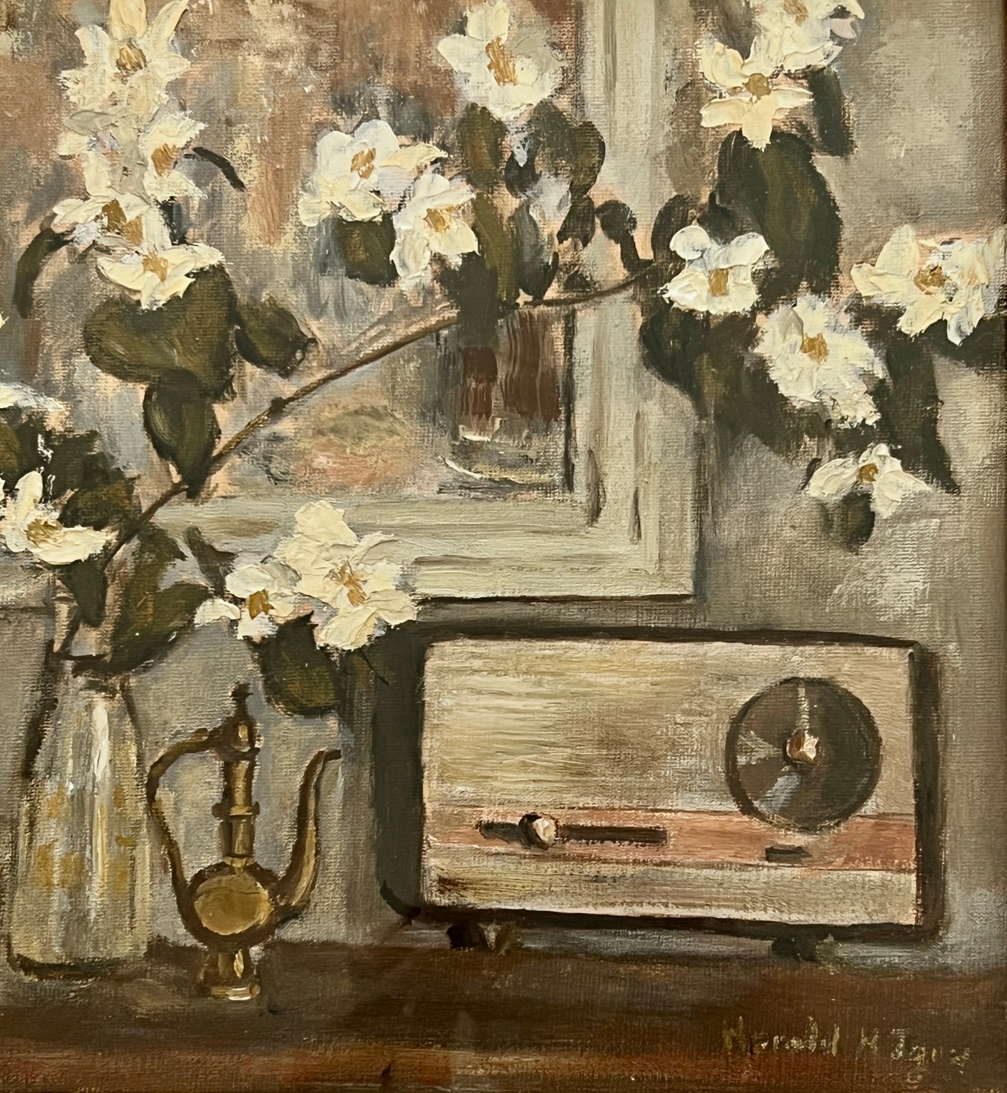 Harold Jones Early 20th Century Orange Blossom Still Life Oil Painting in Gold Frame