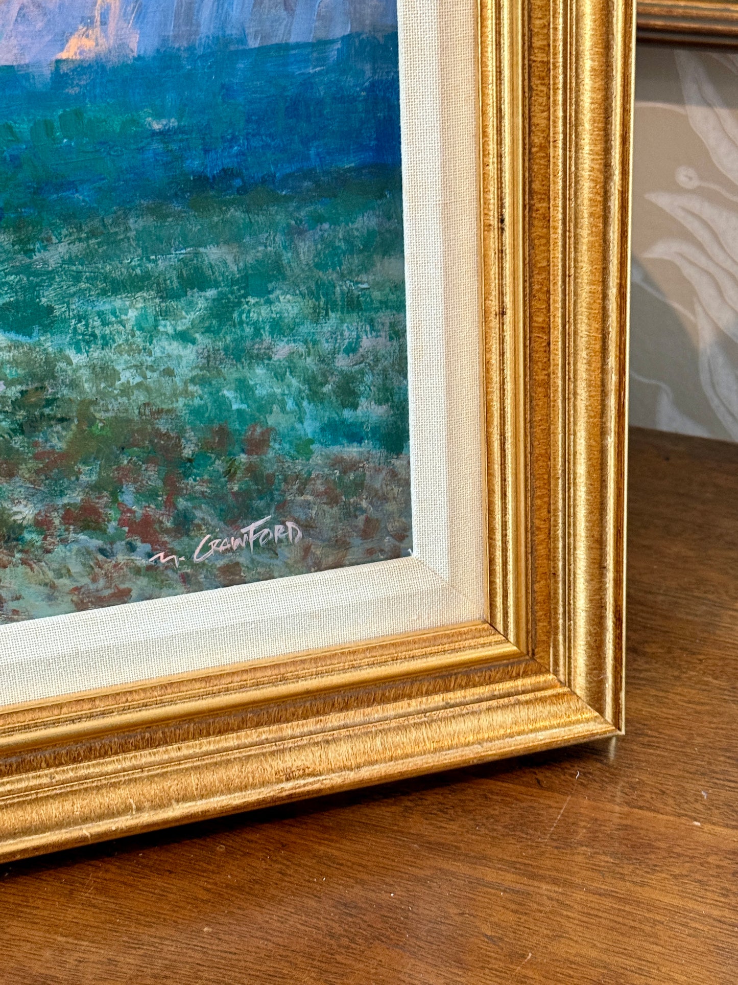 Mel Crawford Arizona Evening Cowboy Western Landscape Painting in Gold Frame