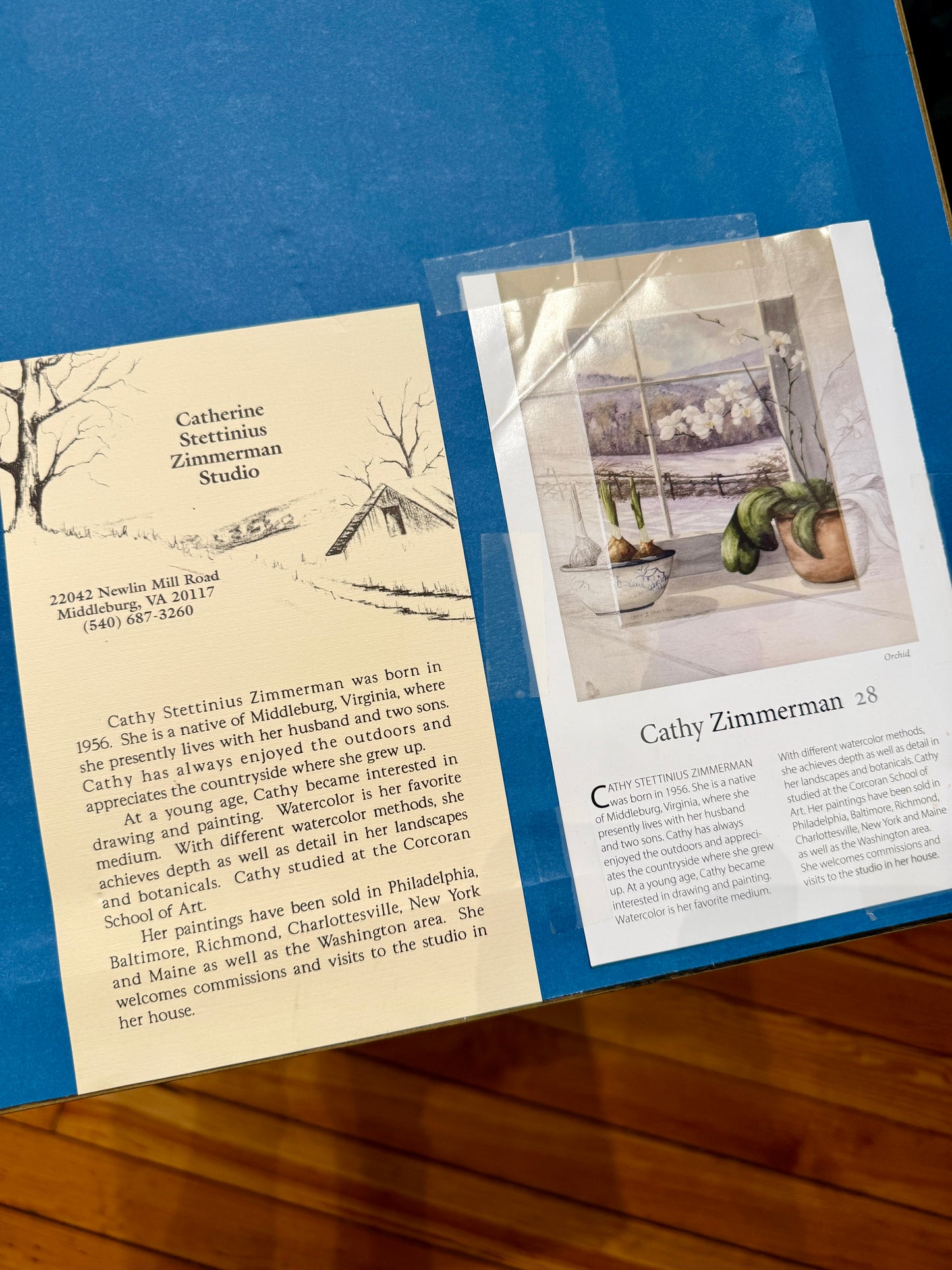 Catherine Stettinius Zimmerman Orchids and Paperwhites Still Life Watercolor Painting in Gold and Black Frame