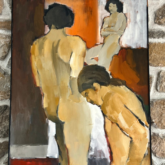 Roger Eskenazi Mid Century Oil Painting “Nudes in Black and Red”