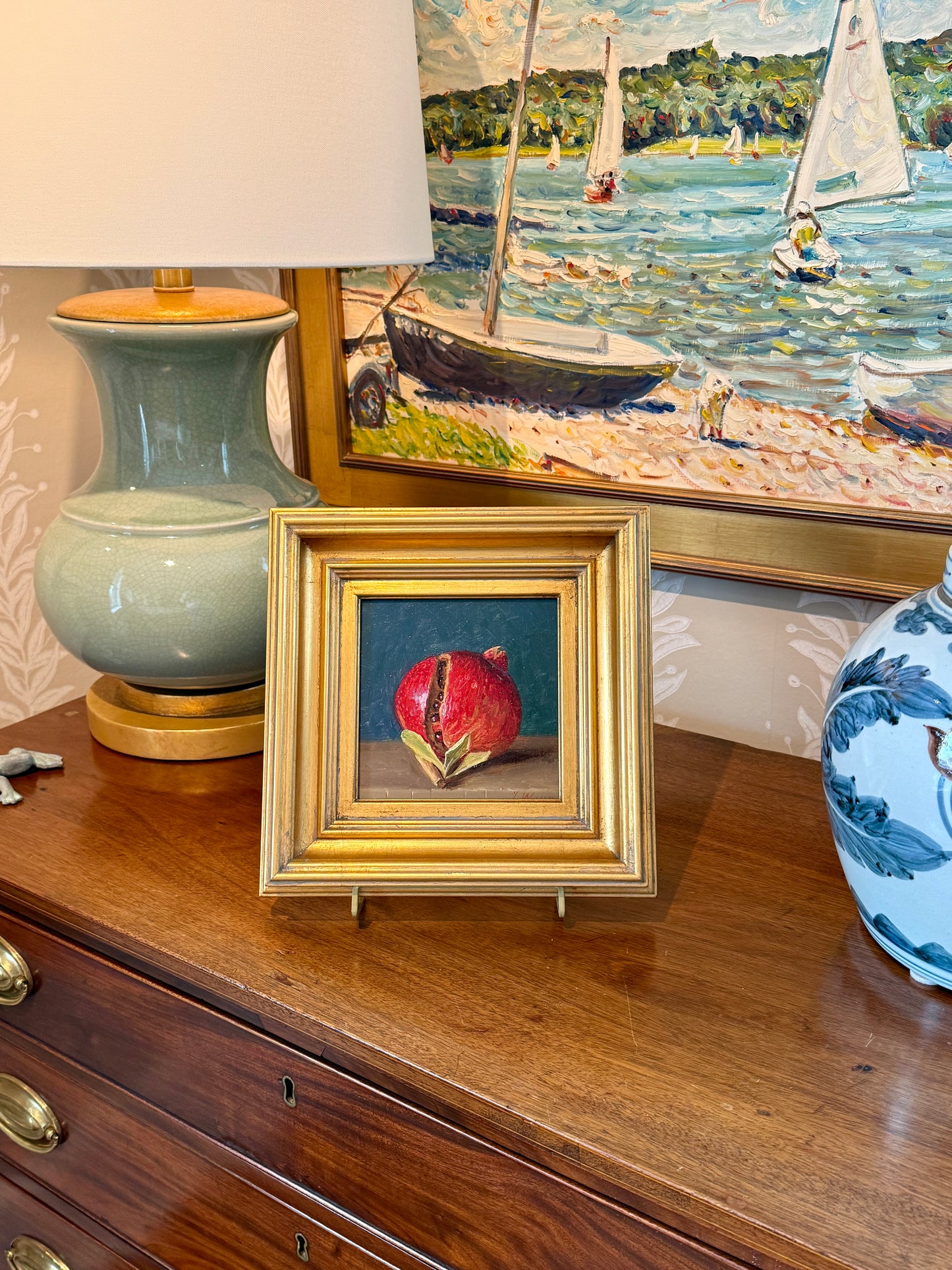Youqing Wang Pomegranate Still Life Oil Painting in Gold Frame