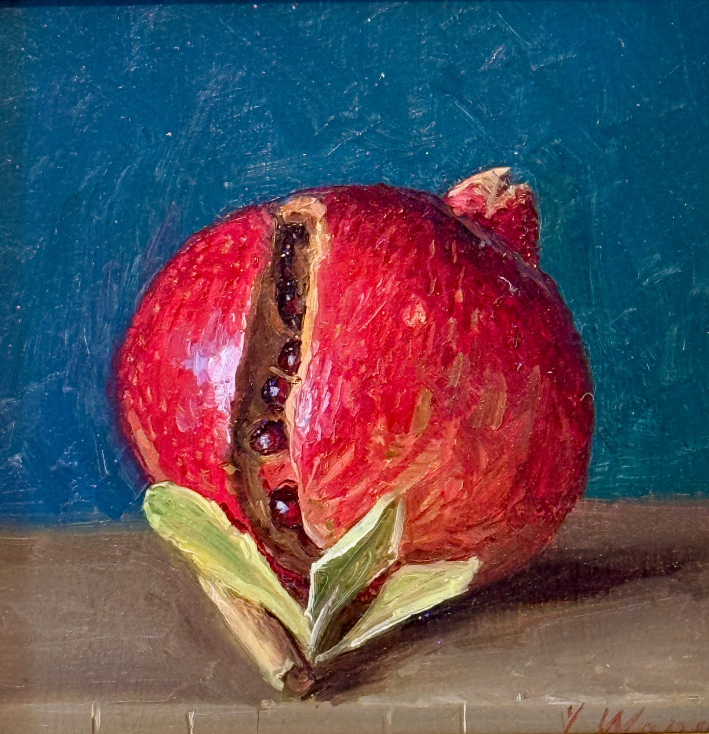 Youqing Wang Pomegranate Still Life Oil Painting in Gold Frame