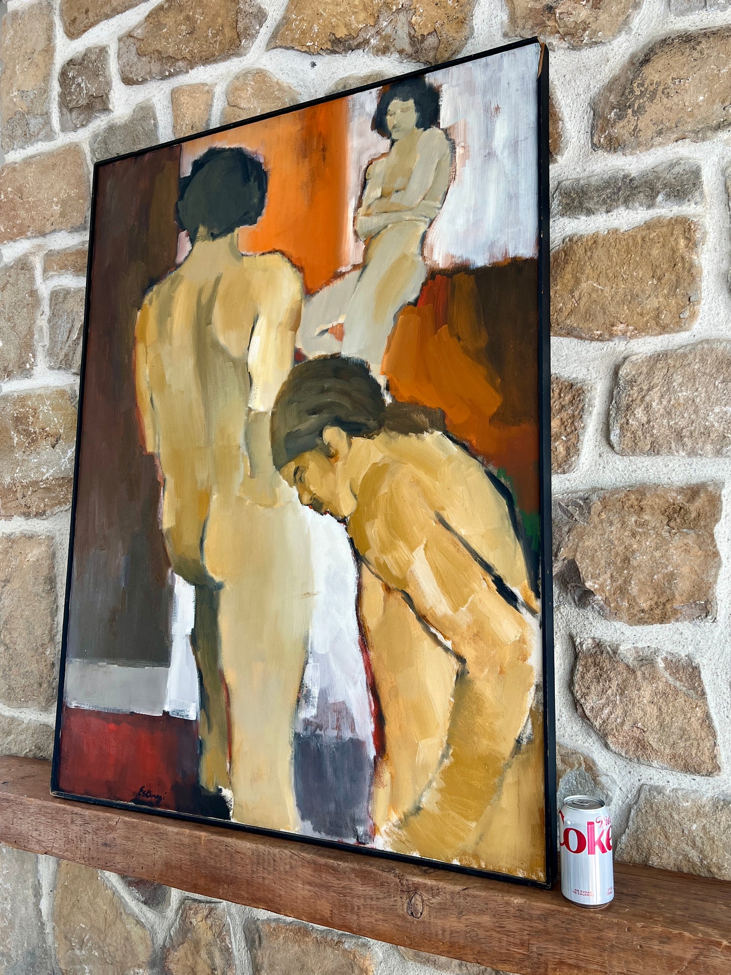 Roger Eskenazi Mid Century Oil Painting “Nudes in Black and Red”