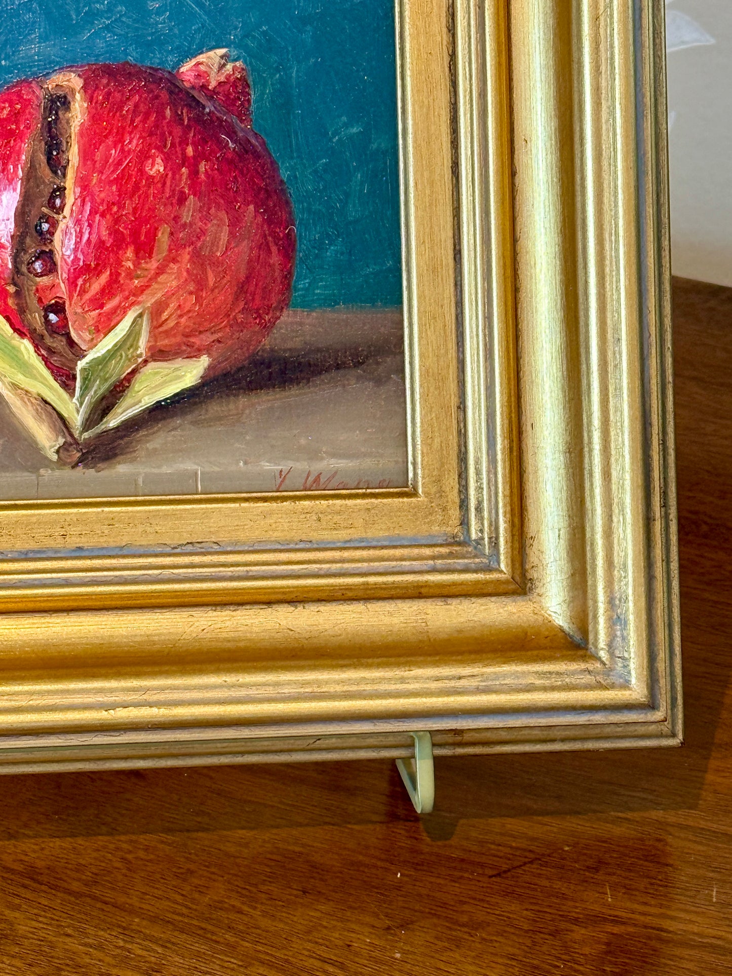 Youqing Wang Pomegranate Still Life Oil Painting in Gold Frame