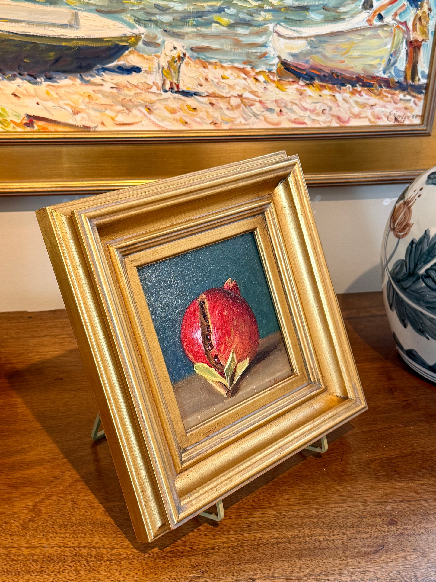 Youqing Wang Pomegranate Still Life Oil Painting in Gold Frame