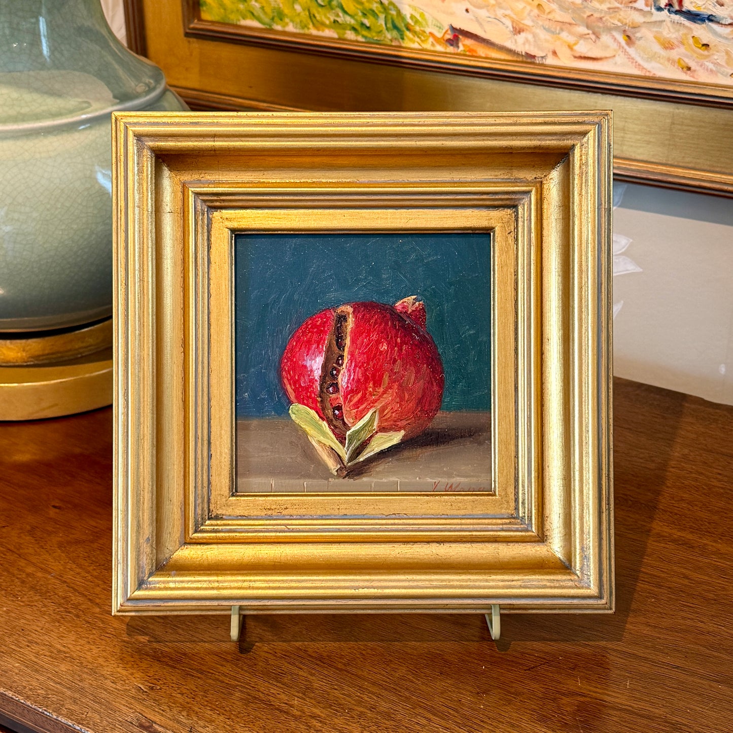 Youqing Wang Pomegranate Still Life Oil Painting in Gold Frame