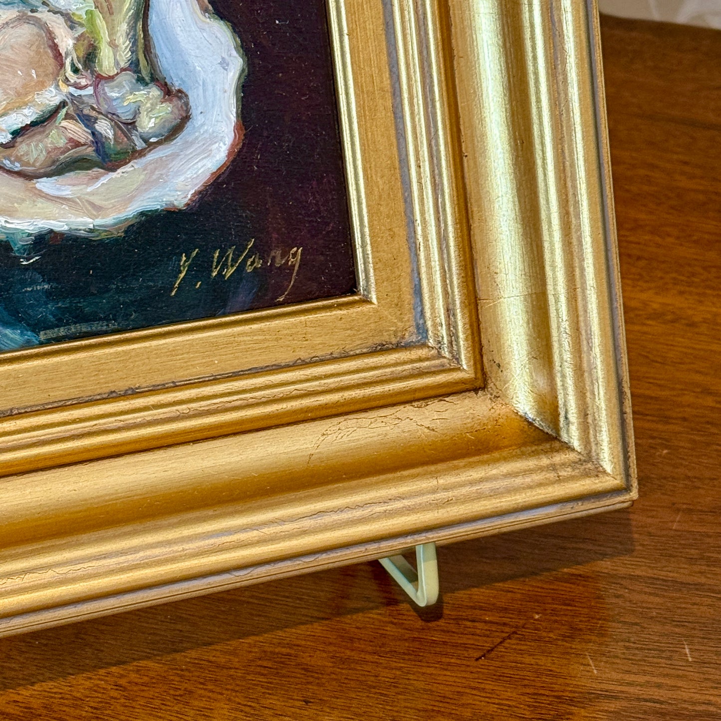 Youqing Wang Shucked Oyster Still Life Oil Painting in Gold Frame