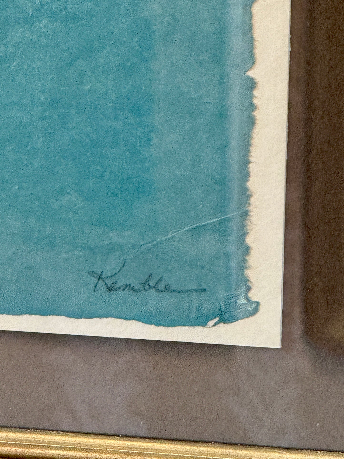 Richard Kemble Wind Swept Nantucket Coast Woodcut in Gold Frame