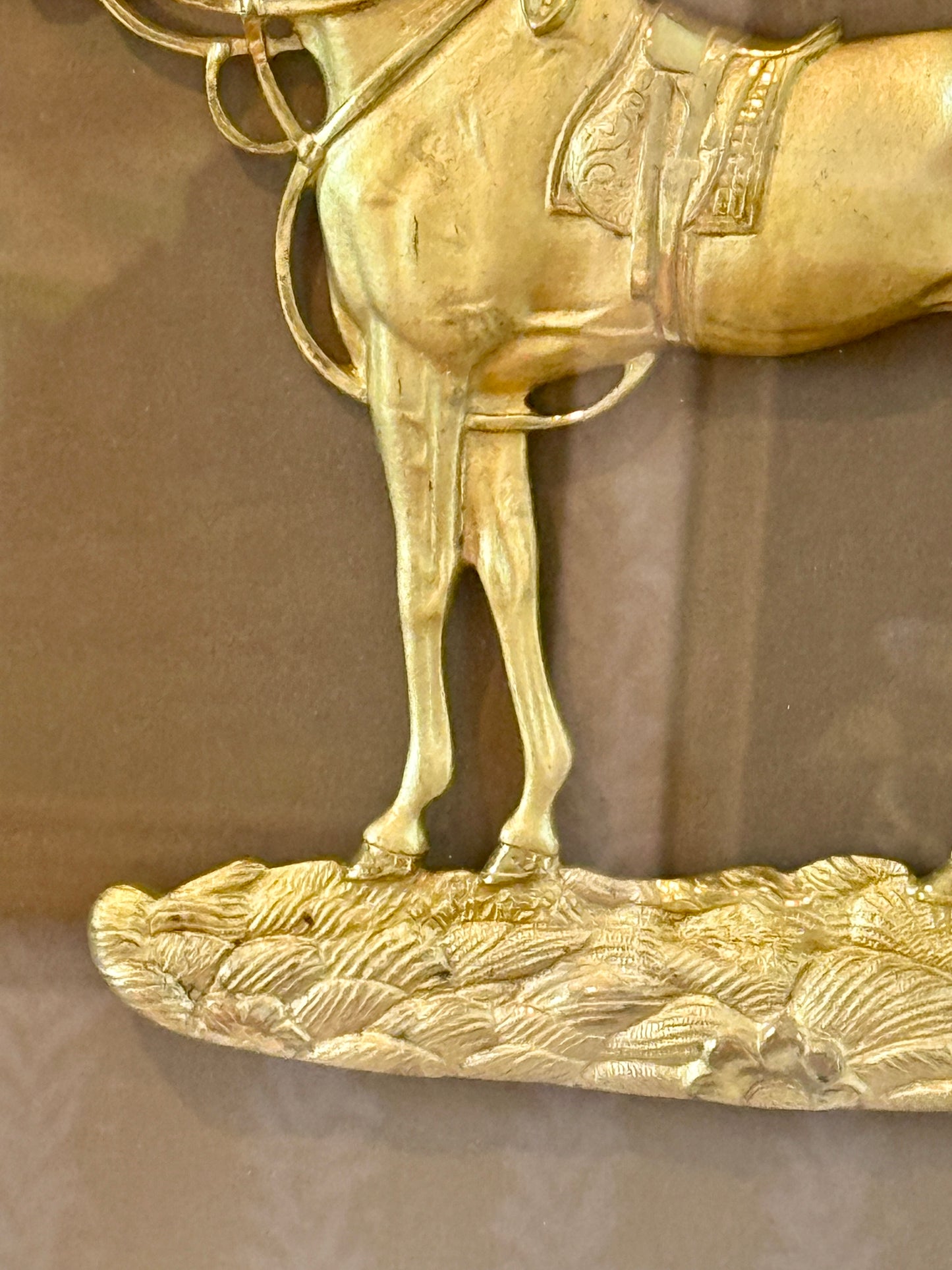 19th Century Antique English Gilt Bronze Ormolu Equine Horse Relief Portrait in Gold Shadowbox