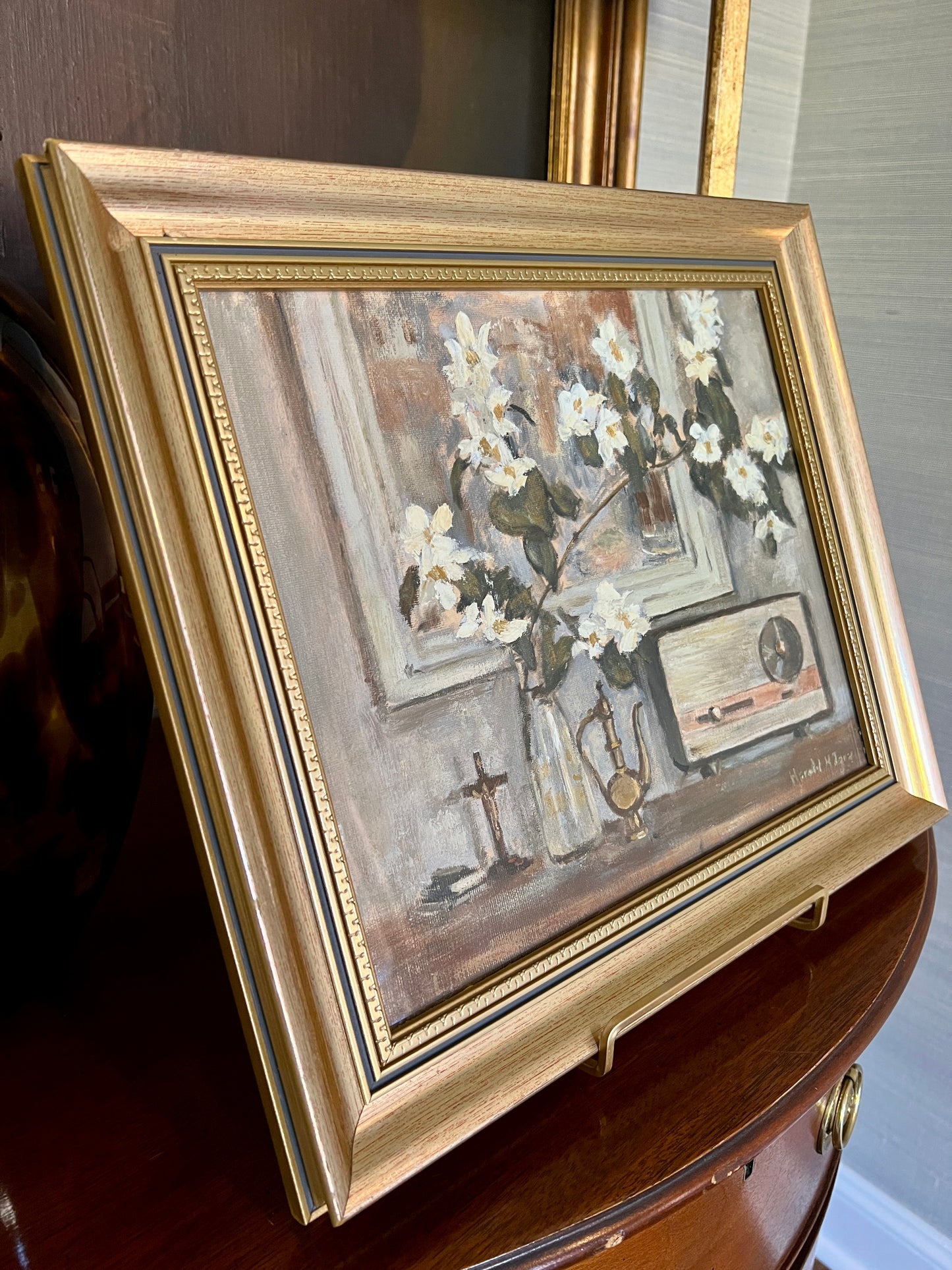 Harold Jones Early 20th Century Orange Blossom Still Life Oil Painting in Gold Frame