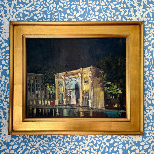 London England Marble Arch By Night Luminous Oil Painting in Gold Frame