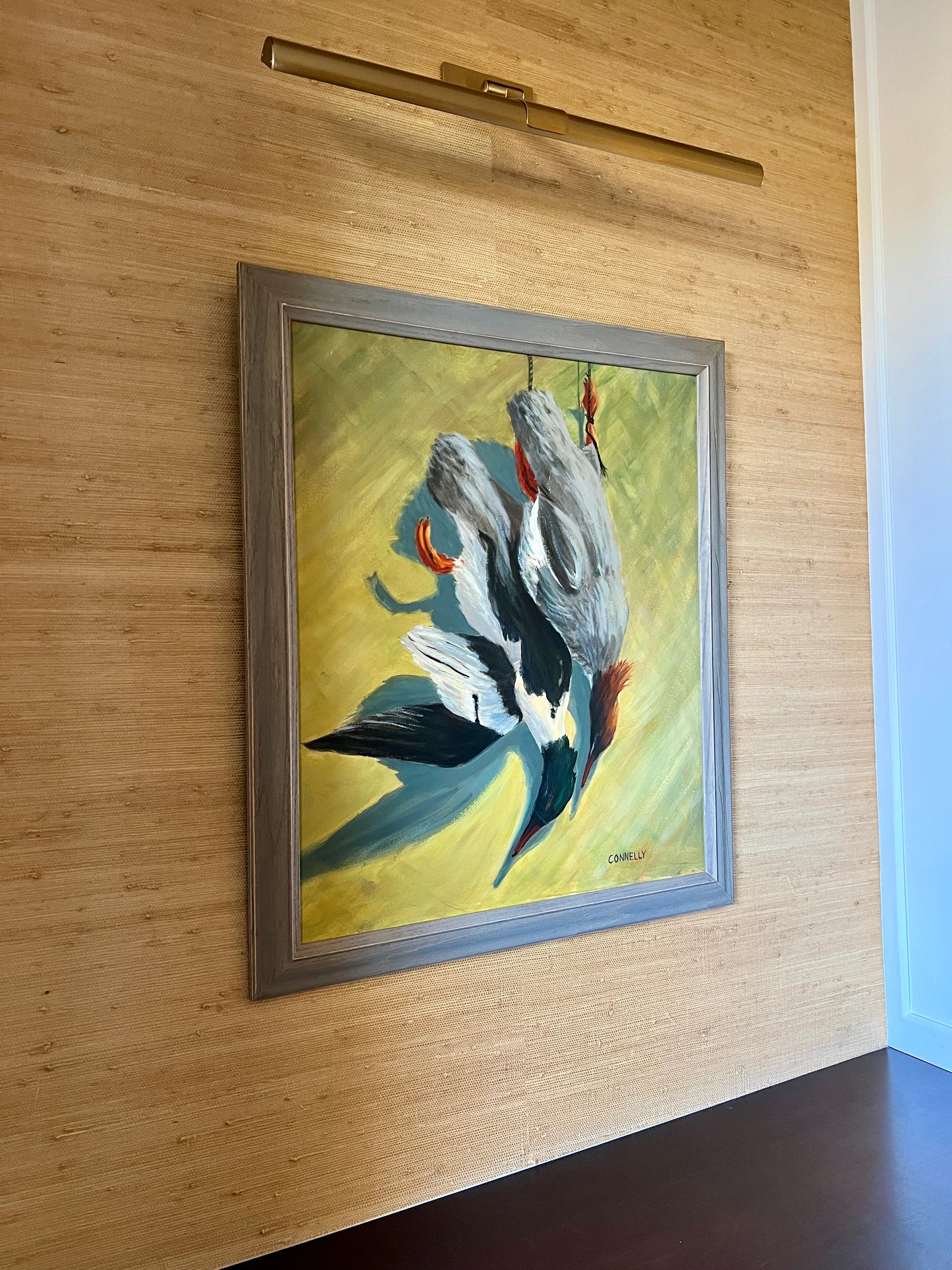 After the Hunt Portrait of Hanging Fowl Oil Painting in Wood Frame