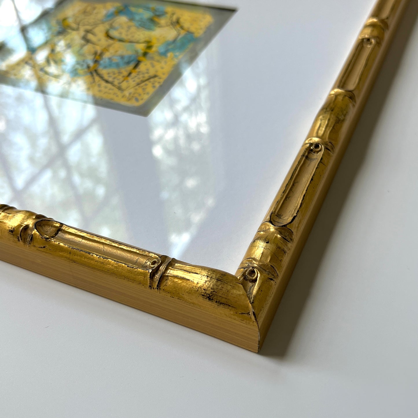 Vintage Colorful Abstract Oil Painting #3 in Light Gold Bamboo Frame