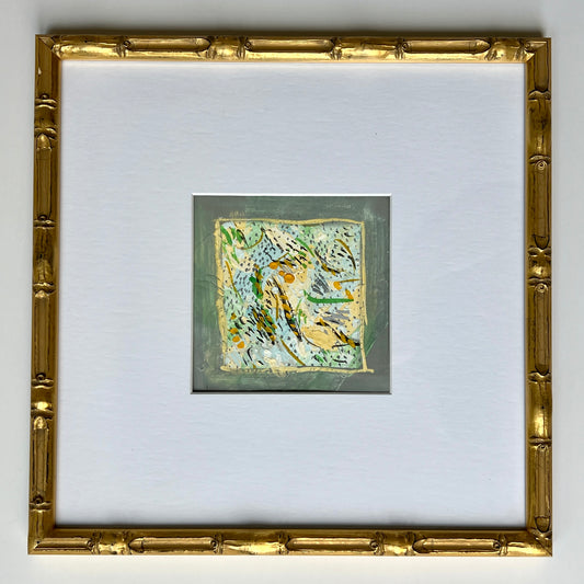 Vintage Colorful Abstract Oil Painting #4 in Light Gold Bamboo Frame