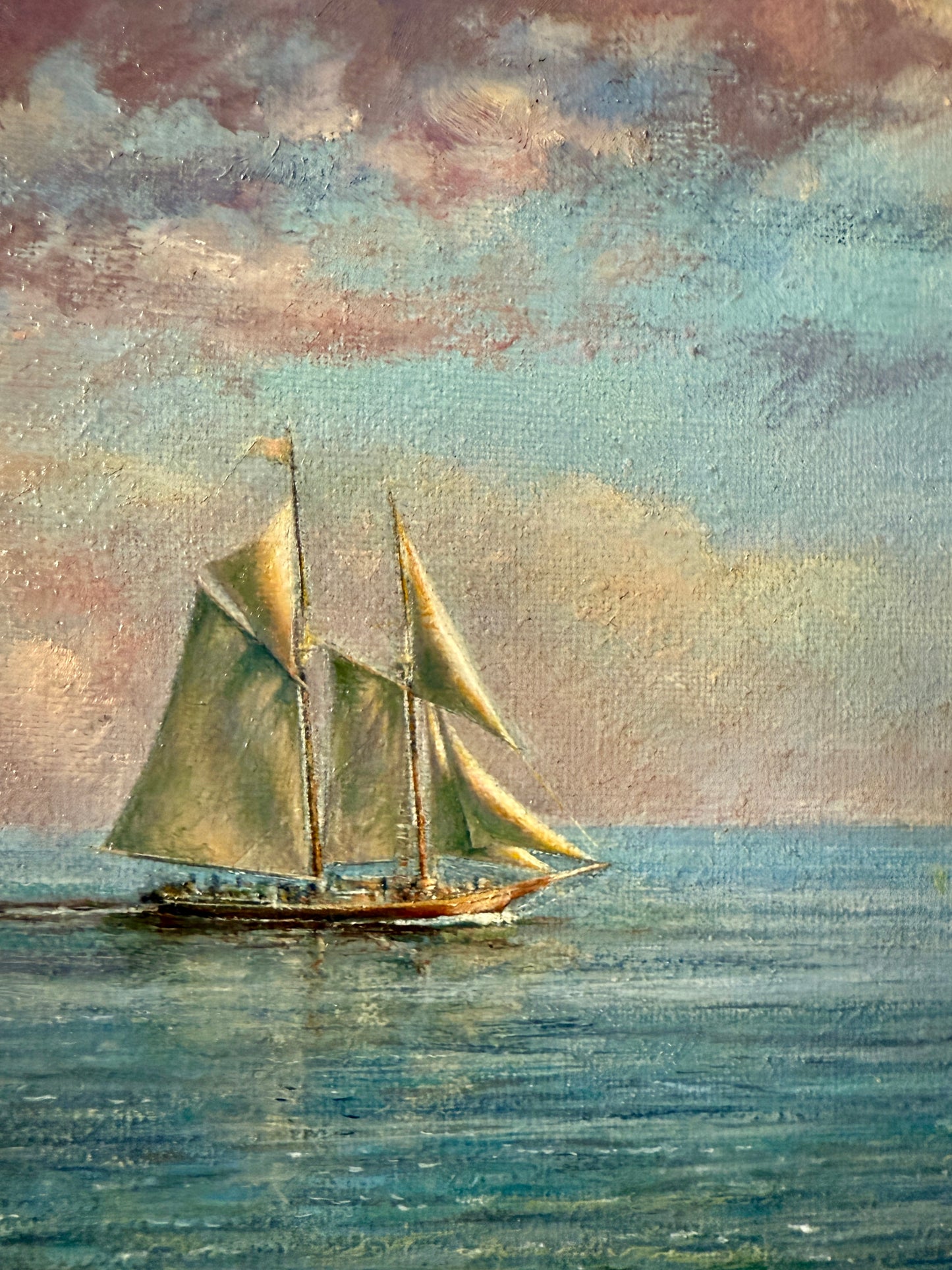 Frank Morton Pemaquid Point Lighthouse, Bristol, ME Oil Painting in Ornate Gold Frame