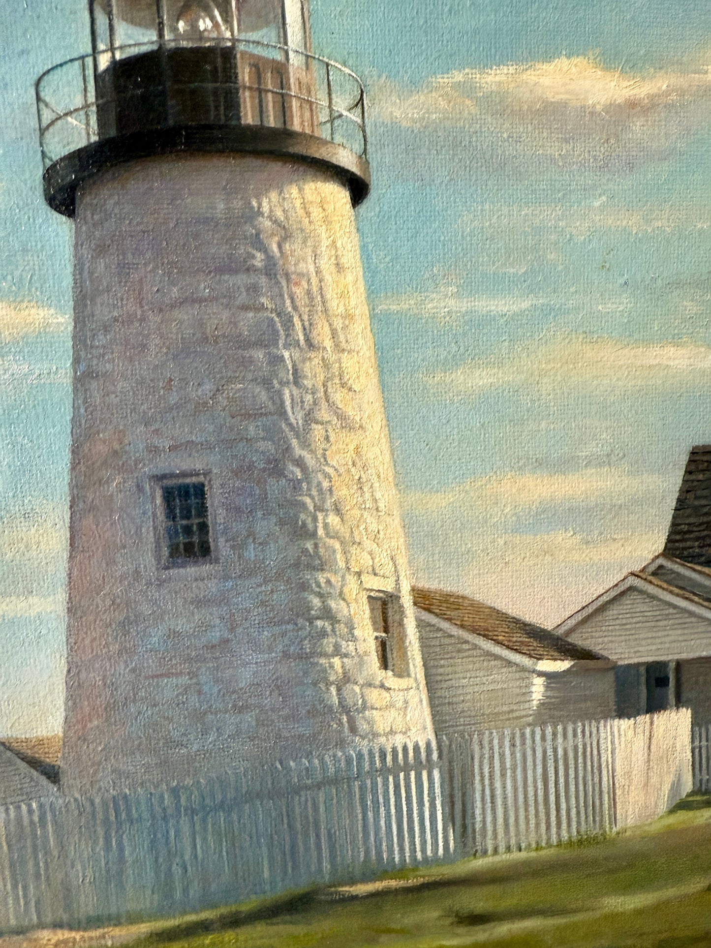 Frank Morton Pemaquid Point Lighthouse, Bristol, ME Oil Painting in Ornate Gold Frame