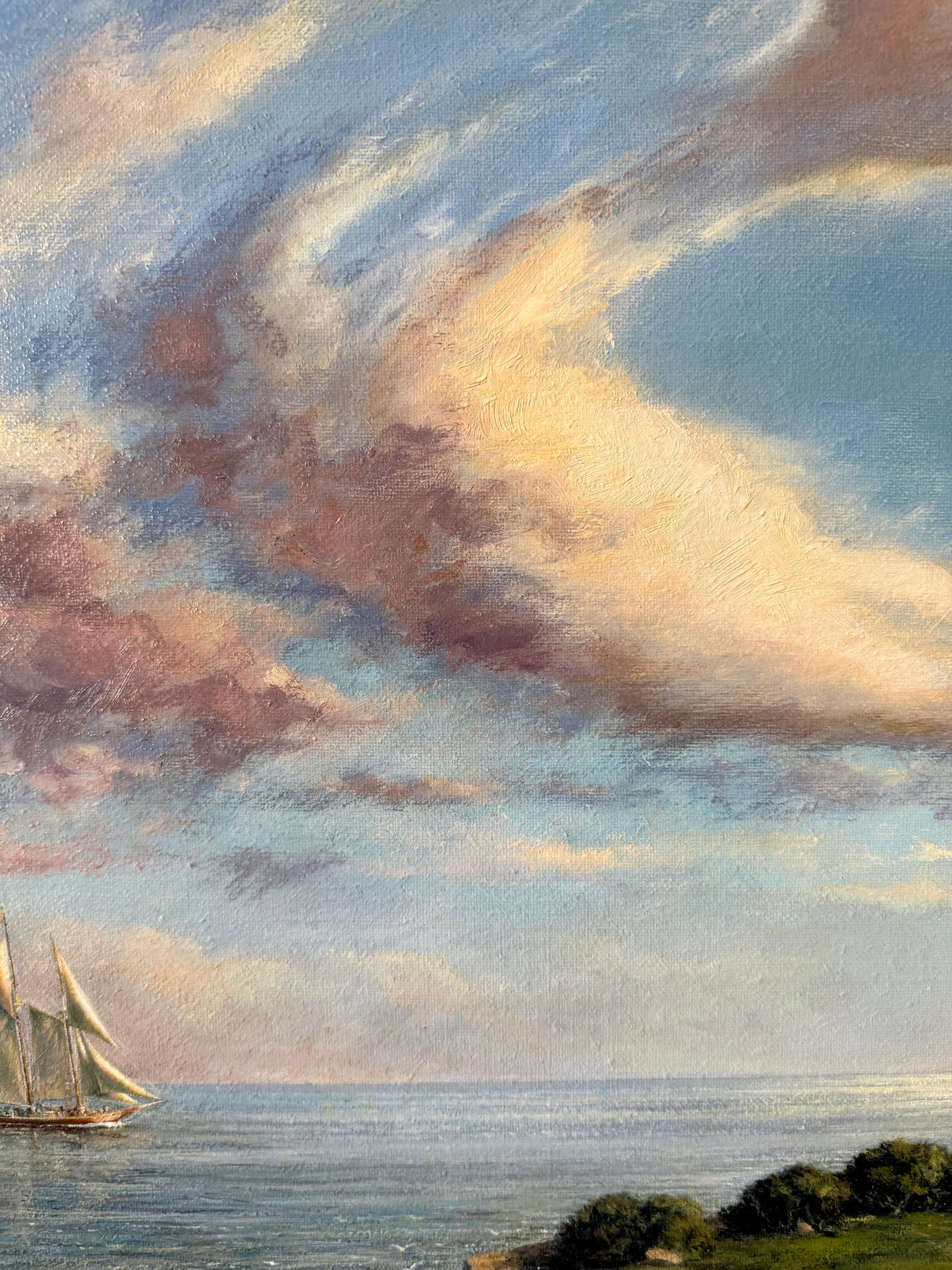 Frank Morton Pemaquid Point Lighthouse, Bristol, ME Oil Painting in Ornate Gold Frame