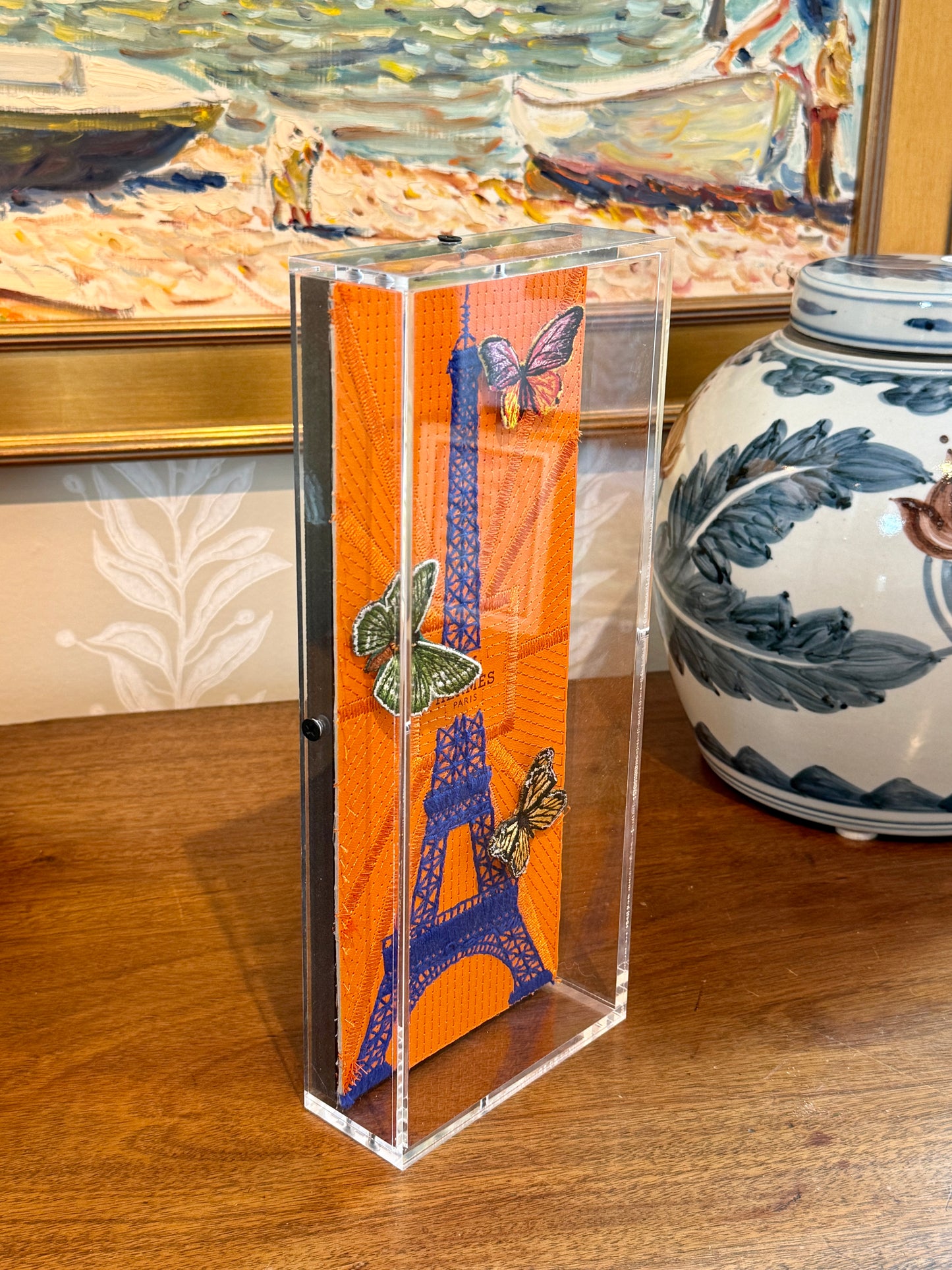 Stephen Wilson Hermes Eiffel Tower Butterflies in Acrylic Shadowbox