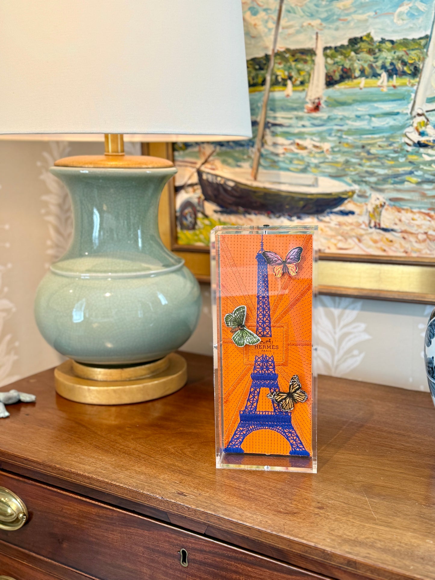 Stephen Wilson Hermes Eiffel Tower Butterflies in Acrylic Shadowbox
