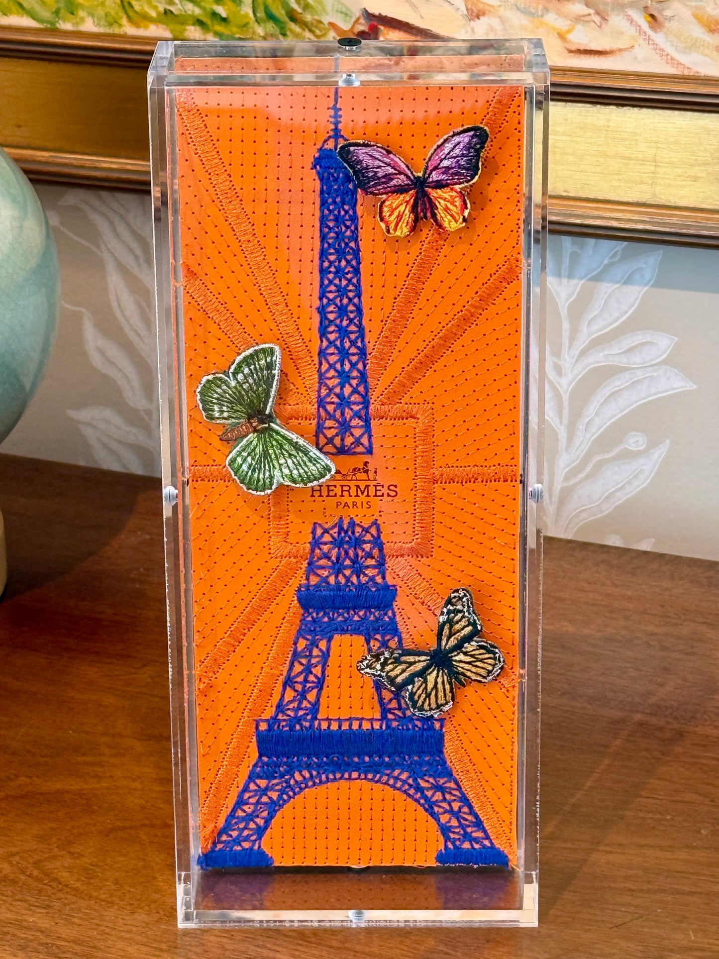 Stephen Wilson Hermes Eiffel Tower Butterflies in Acrylic Shadowbox