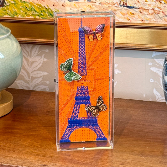 Stephen Wilson Hermes Eiffel Tower Butterflies in Acrylic Shadowbox