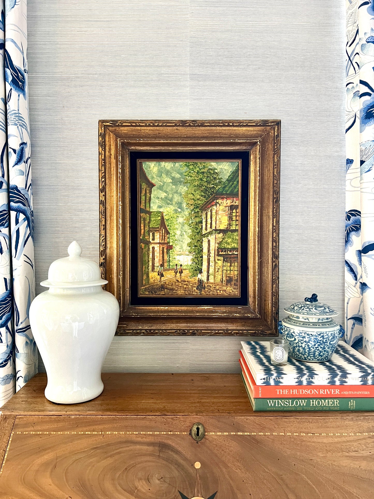 Jean Salabet (French, 1913-1995) Paris Street Scene Oil Painting in Carved Frame