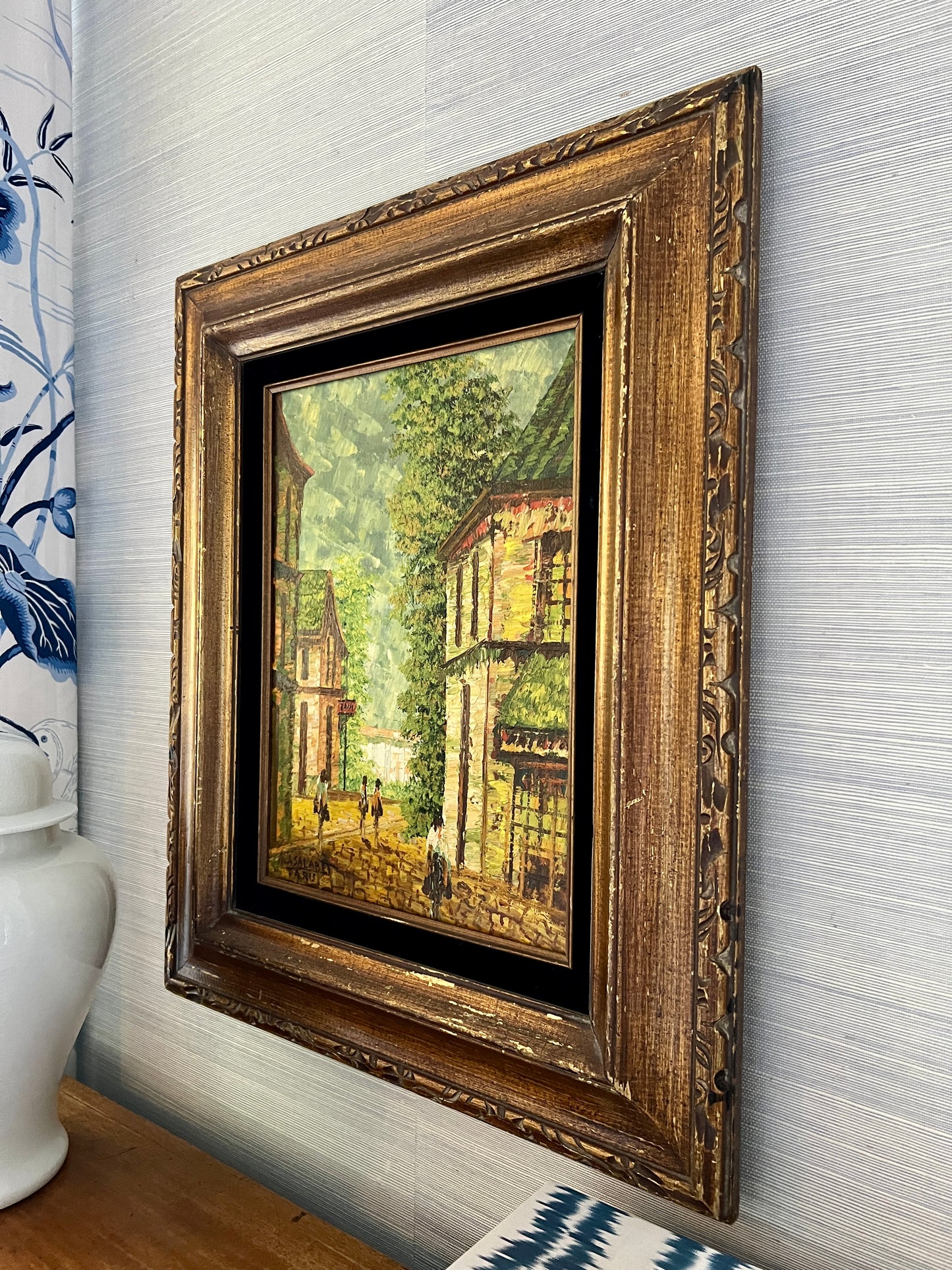 Jean Salabet (French, 1913-1995) Paris Street Scene Oil Painting in Carved Frame