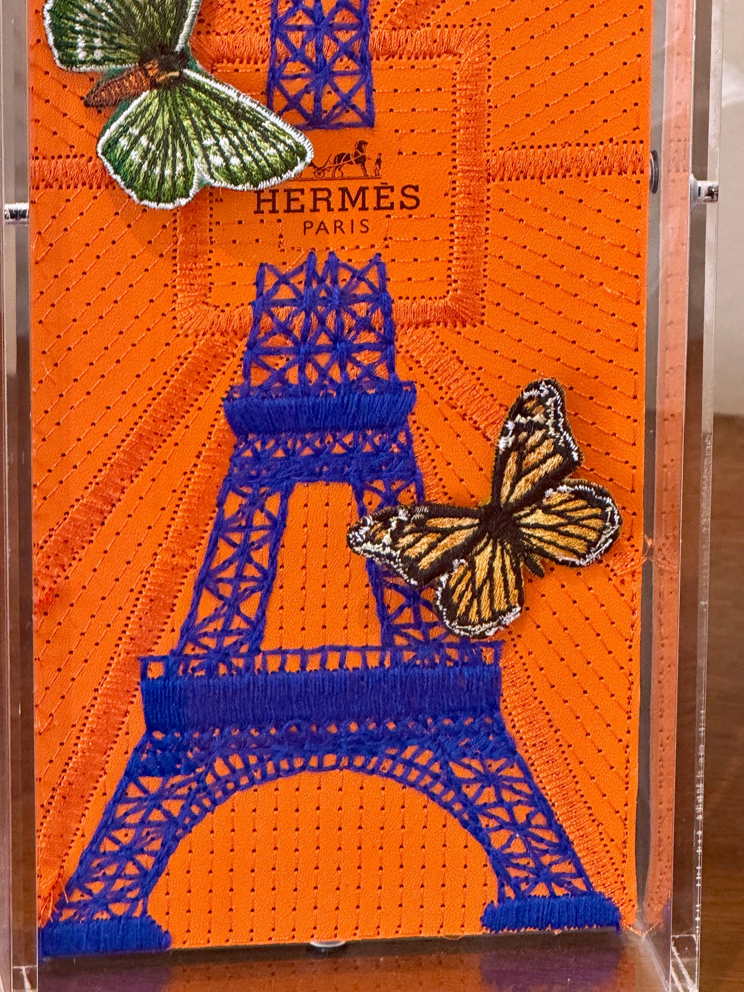 Stephen Wilson Hermes Eiffel Tower Butterflies in Acrylic Shadowbox