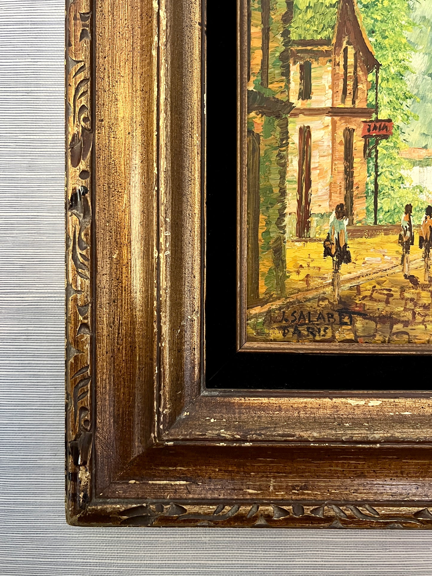 Jean Salabet (French, 1913-1995) Paris Street Scene Oil Painting in Carved Frame