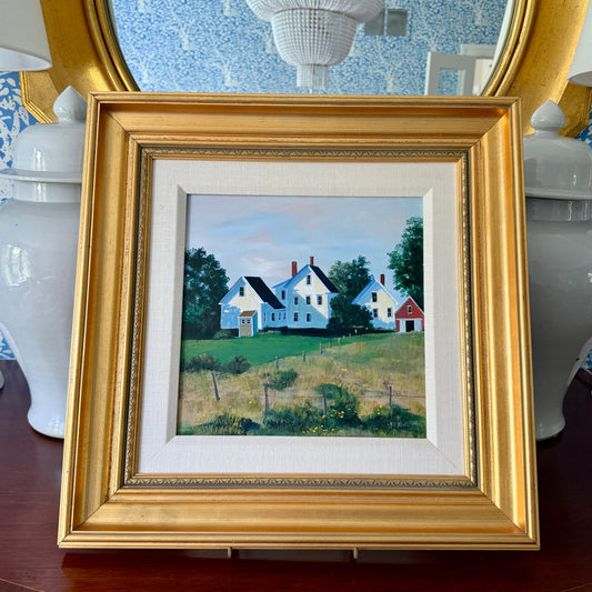 Sally Caldwell Fisher Sproul Farm Houses in Landscape Painting in Gold Frame