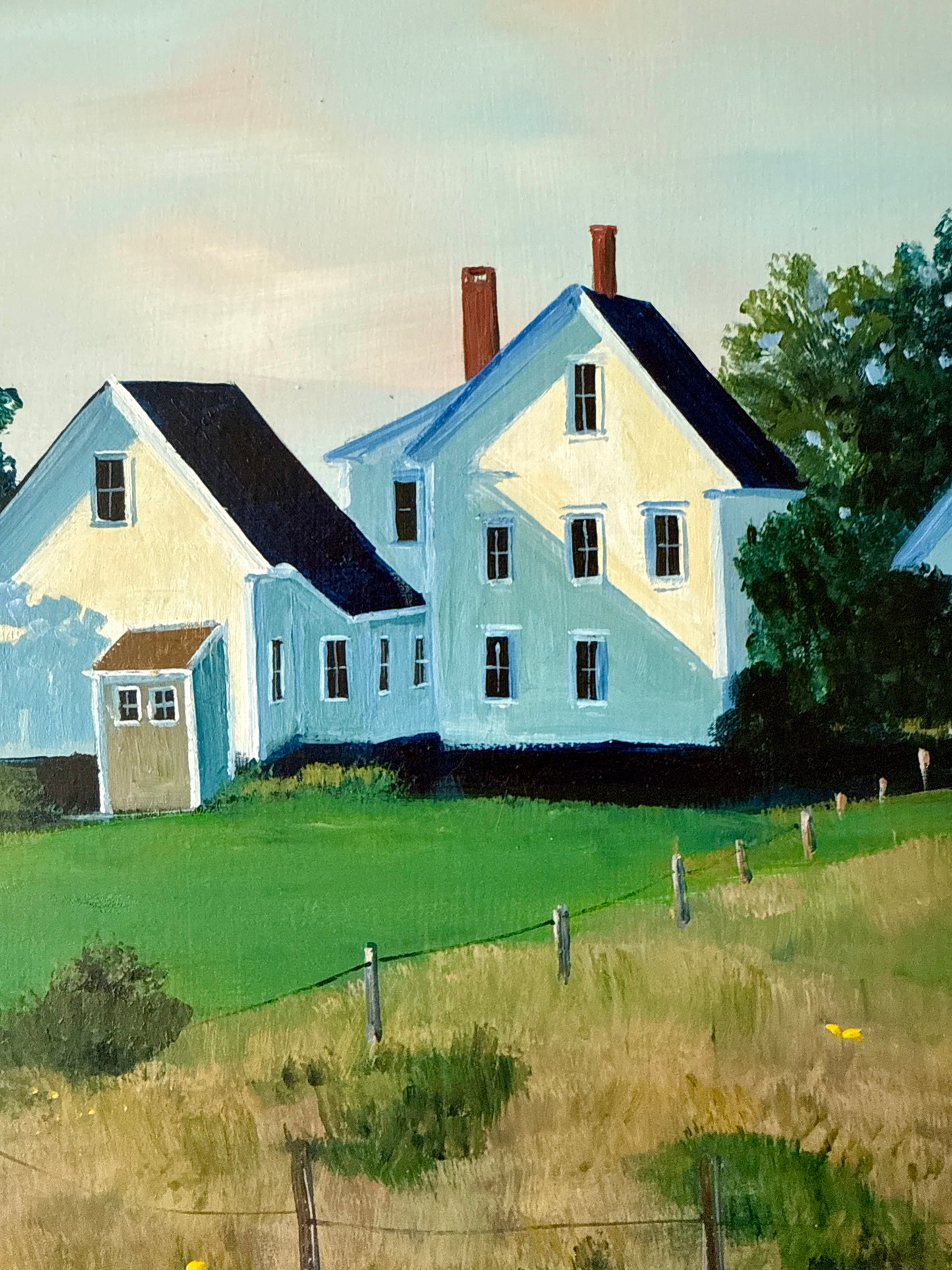 Sally Caldwell Fisher Sproul Farm Houses in Landscape Painting in Gold Frame