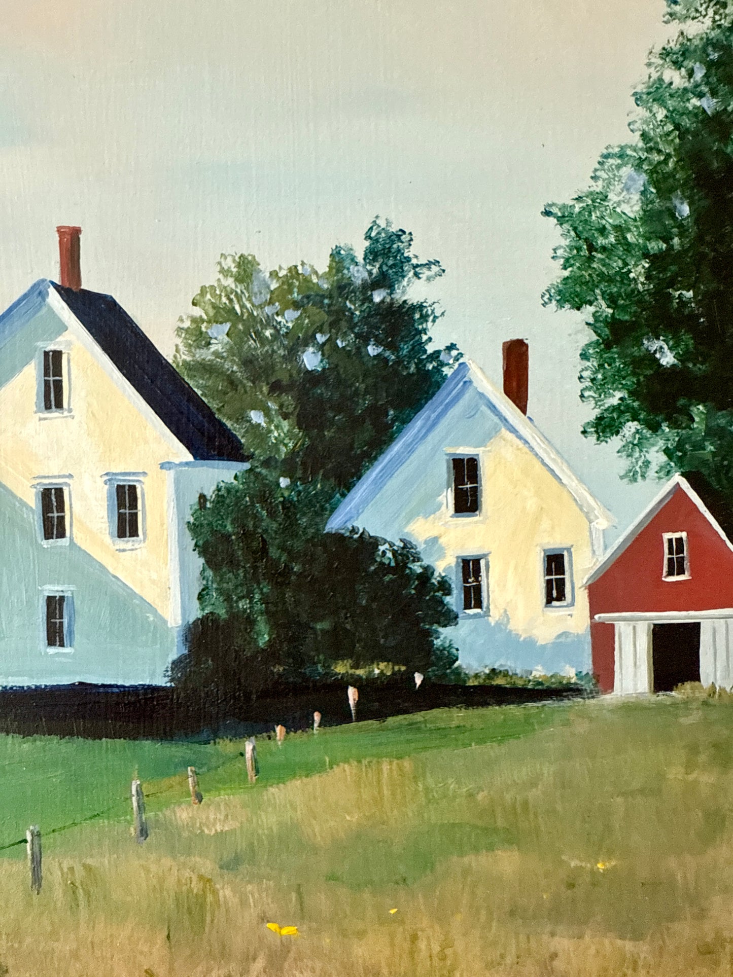 Sally Caldwell Fisher Sproul Farm Houses in Landscape Painting in Gold Frame