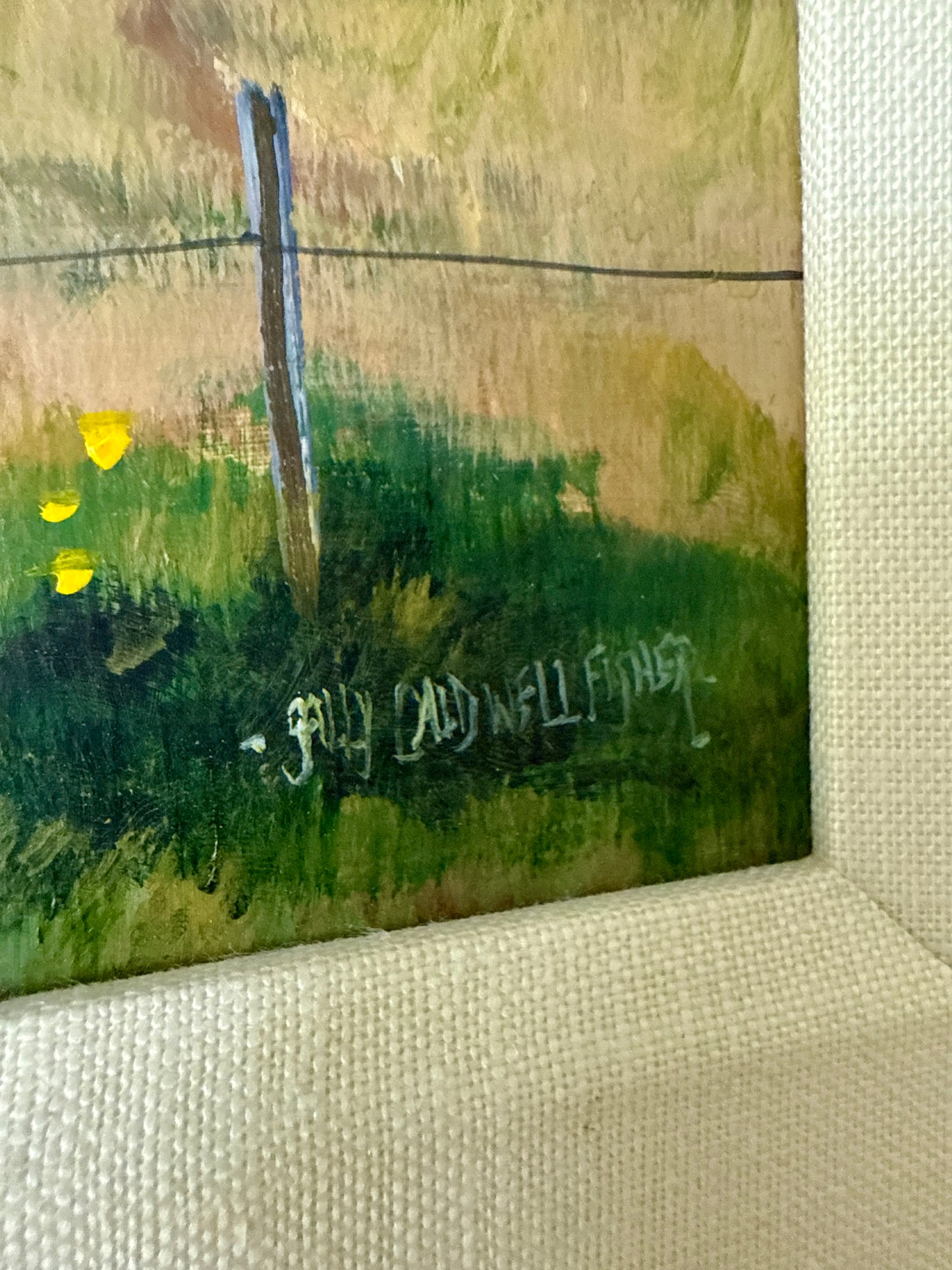 Sally Caldwell Fisher Sproul Farm Houses in Landscape Painting in Gold Frame