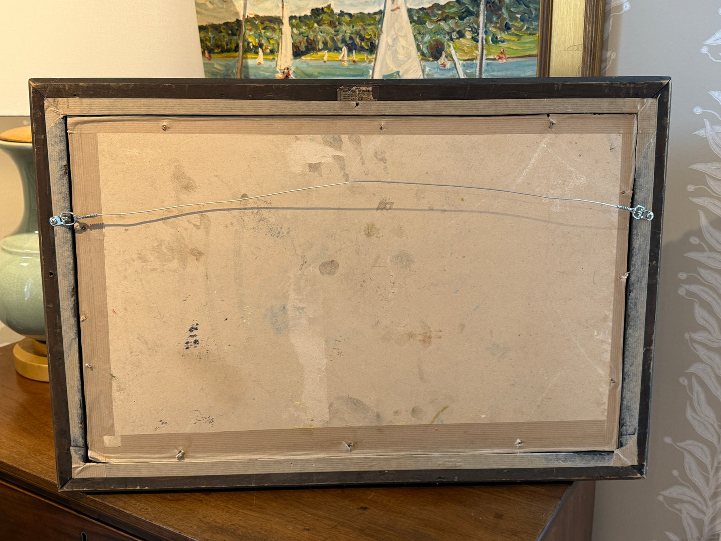 After Edward Henry Potthast Manhattan Beach Oil Painting in Ornate Gold Frame