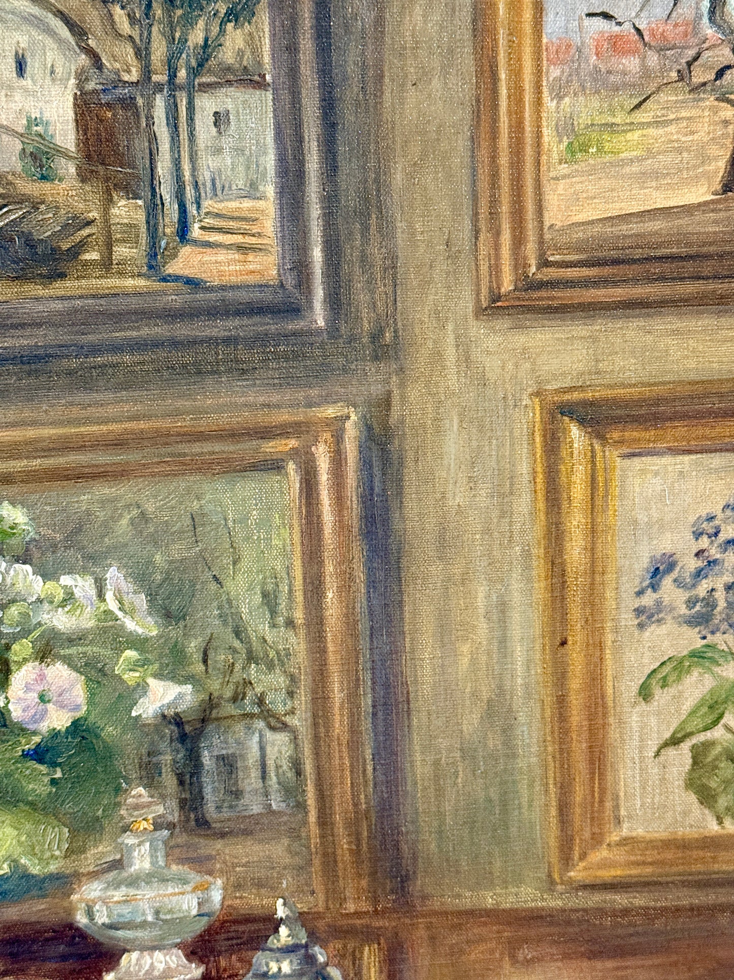 1925 The Art Collector's Office Interior Still Life Oil Painting in Ornate Gold Frame