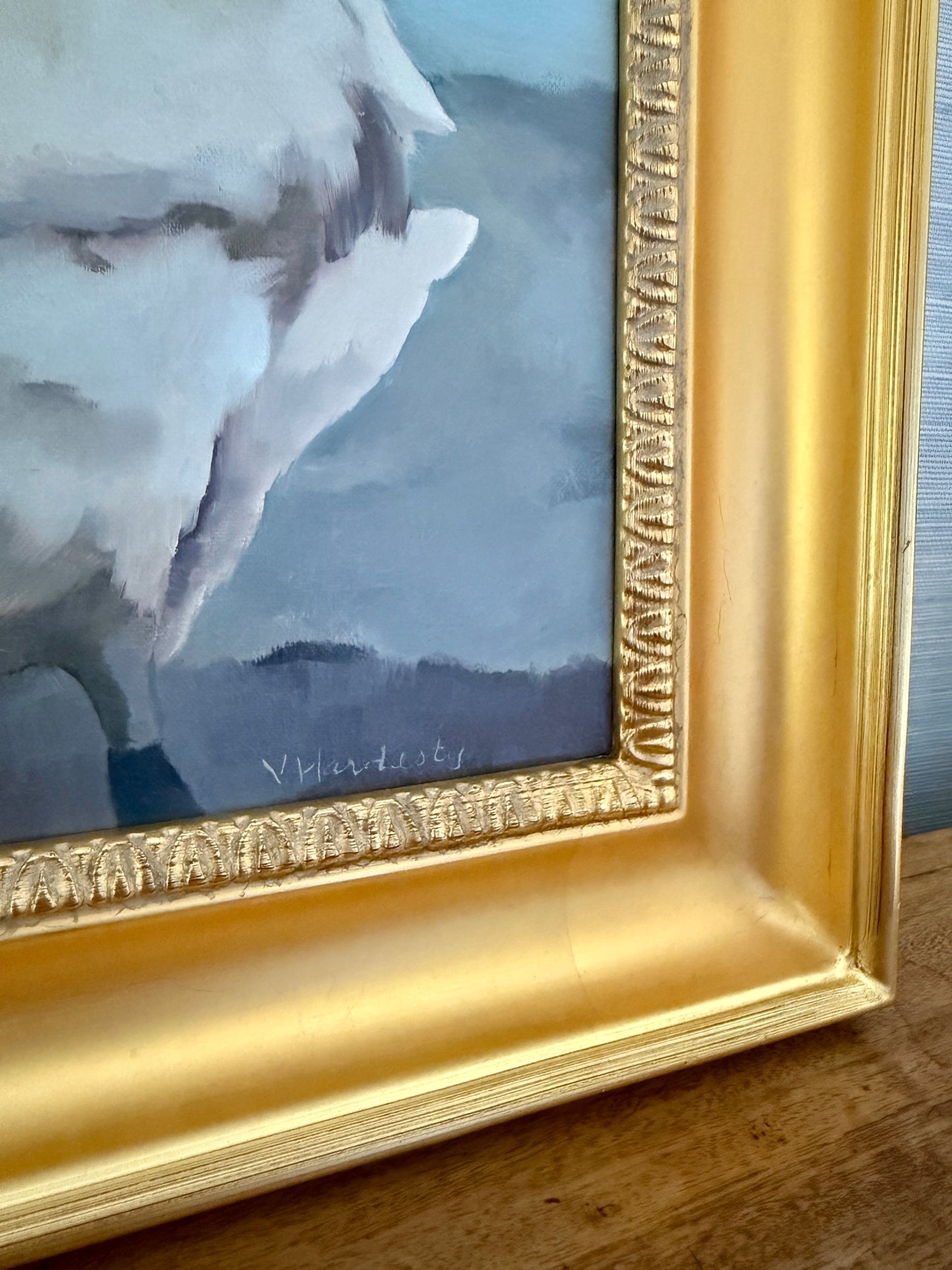 Lake Reverie Swan Portrait Oil Painting in Gold Frame