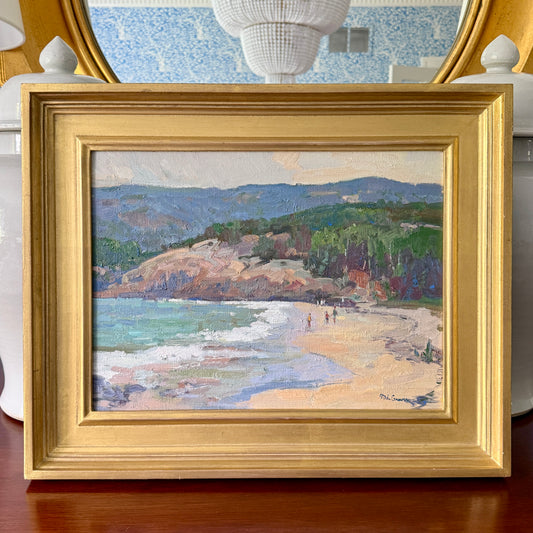 Michael Graves Sand Beach Acadia Bar Harbor Maine Oil Painting Beach Seascape in Gold Frame