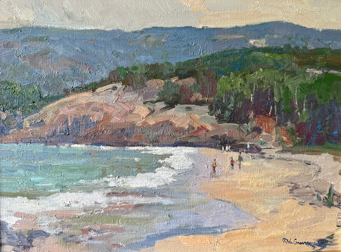 Michael Graves Sand Beach Acadia Bar Harbor Maine Oil Painting Beach Seascape in Gold Frame