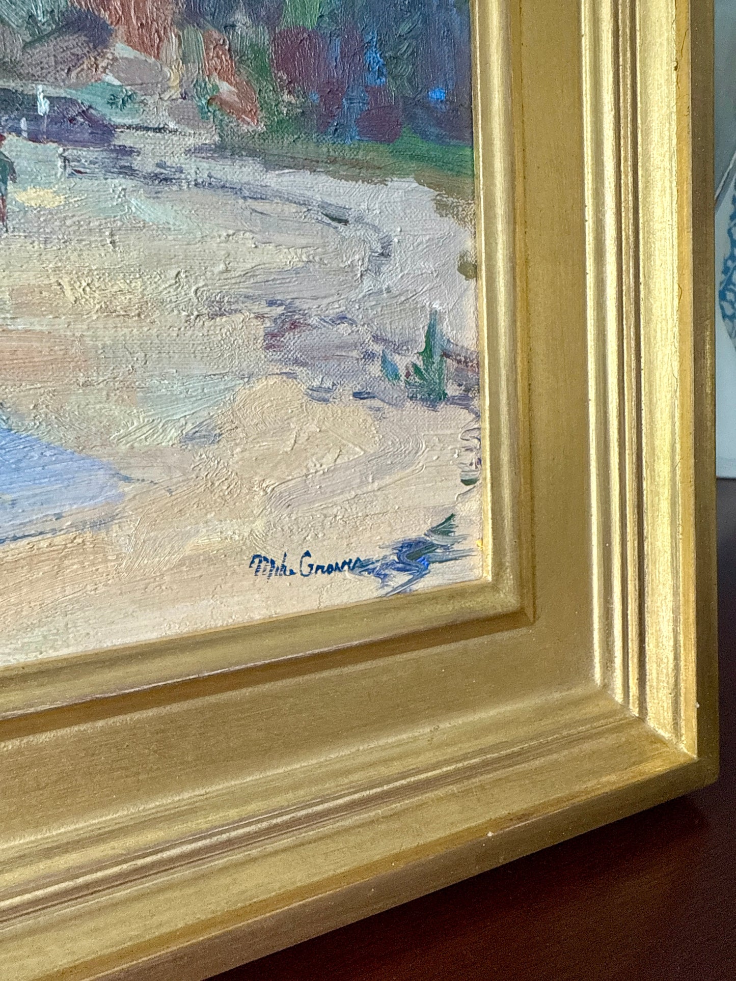 Michael Graves Sand Beach Acadia Bar Harbor Maine Oil Painting Beach Seascape in Gold Frame
