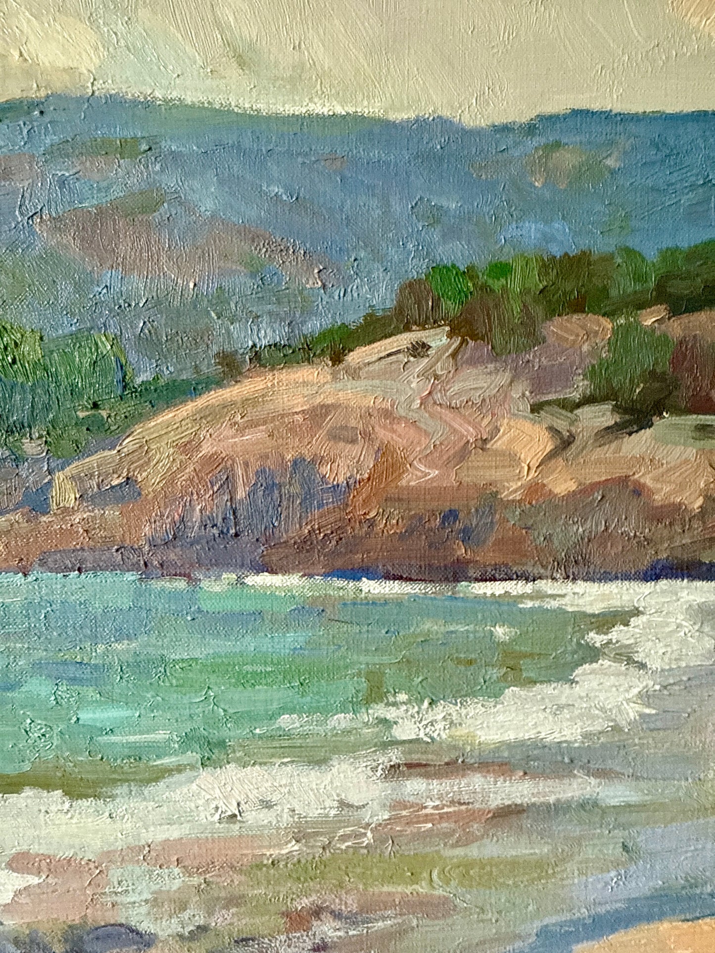 Michael Graves Sand Beach Acadia Bar Harbor Maine Oil Painting Beach Seascape in Gold Frame
