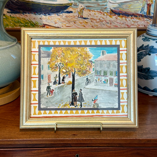 Victoria Donohue Paris in the Fall 1945 Watercolor in Gold Frame