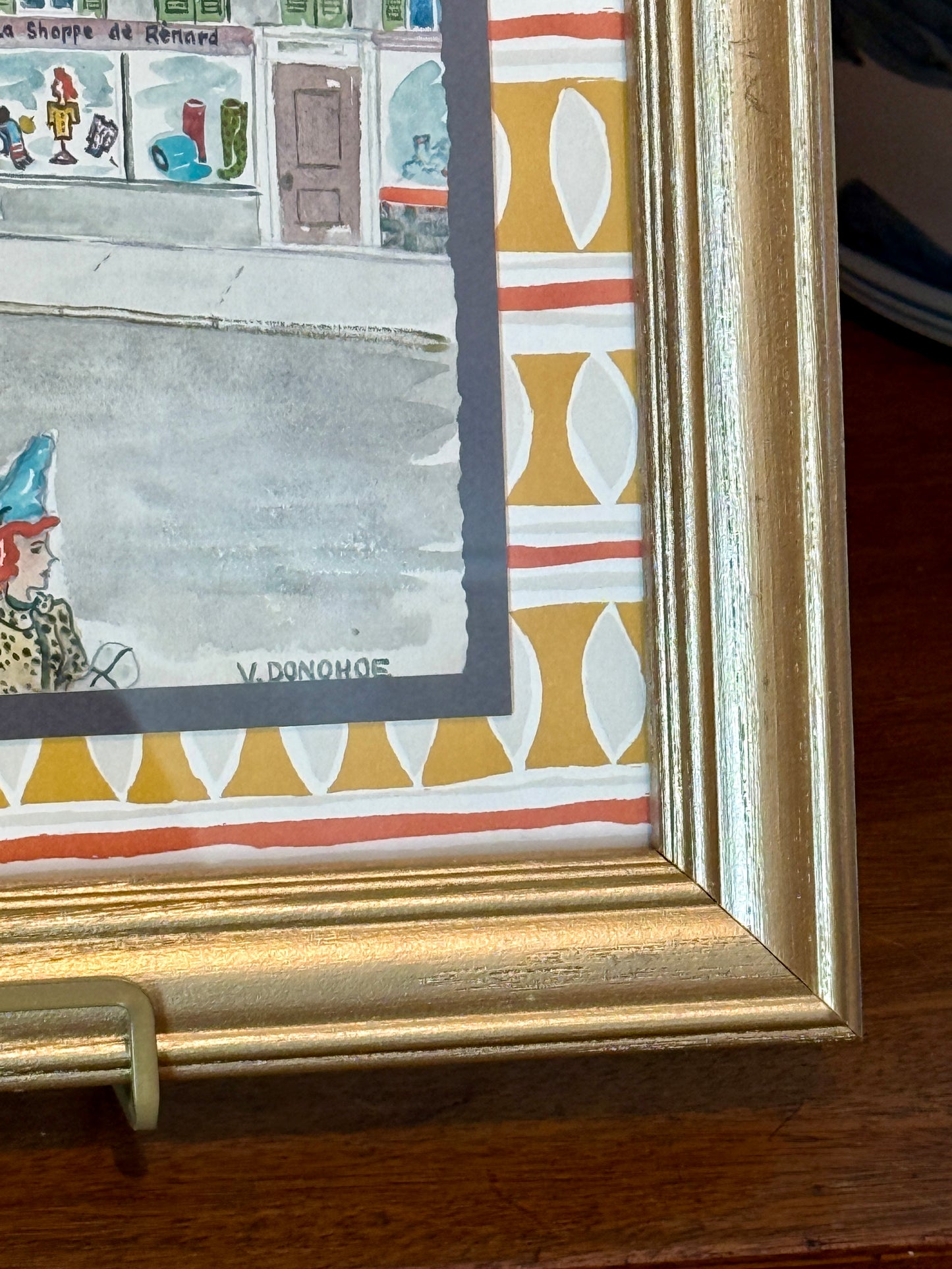Victoria Donohue Paris in the Fall 1945 Watercolor in Gold Frame