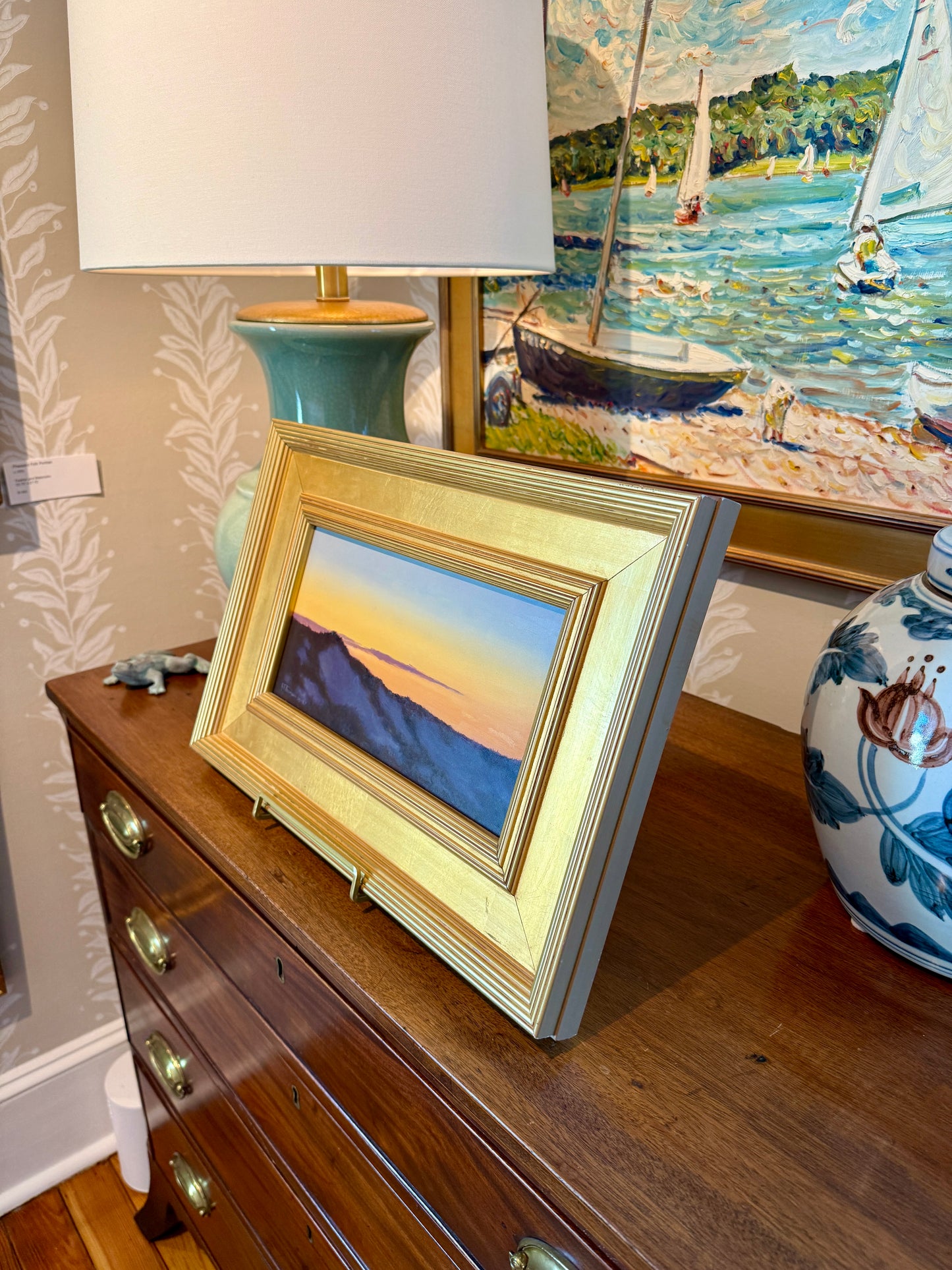 Anthony R. Thompson Waiting for Sunrise Seascape Oil Painting in Gold Frame