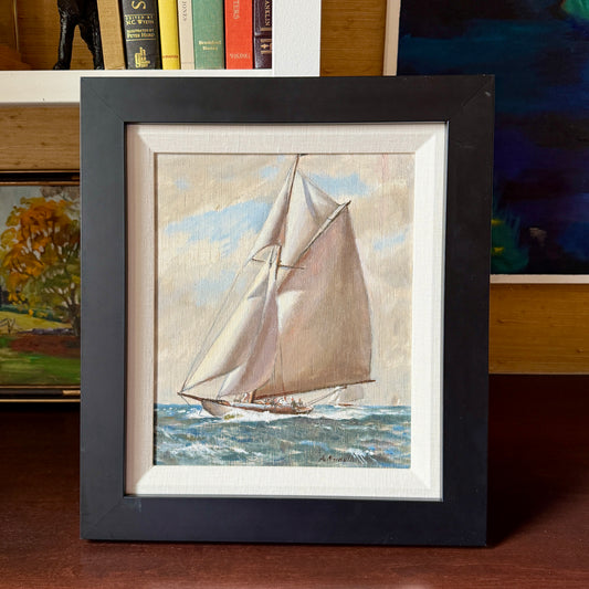 Arnold Whitman Knauth A Fair Wind Sailboat Portrait in Seascape Oil Painting in Black Frame