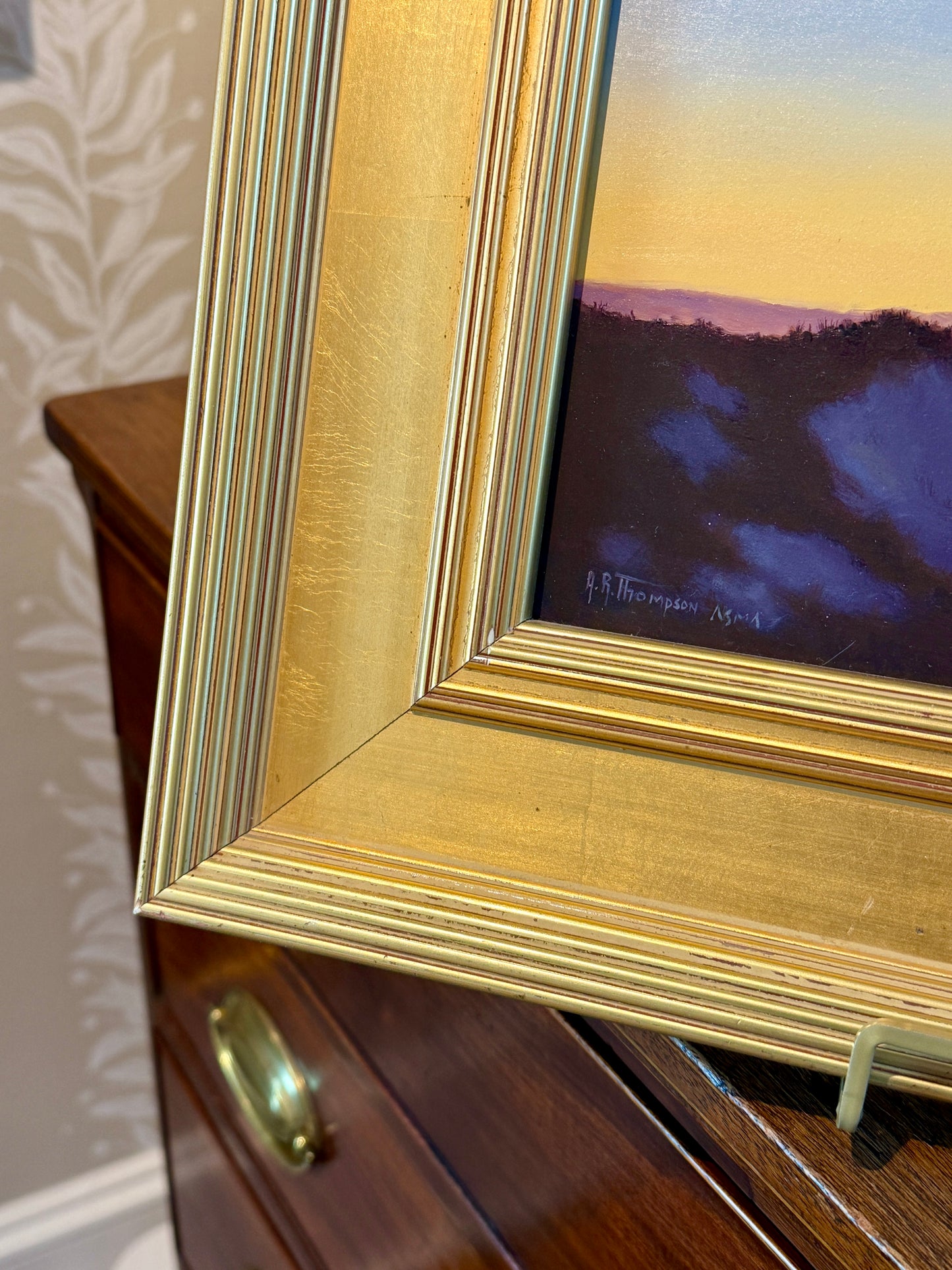 Anthony R. Thompson Waiting for Sunrise Seascape Oil Painting in Gold Frame