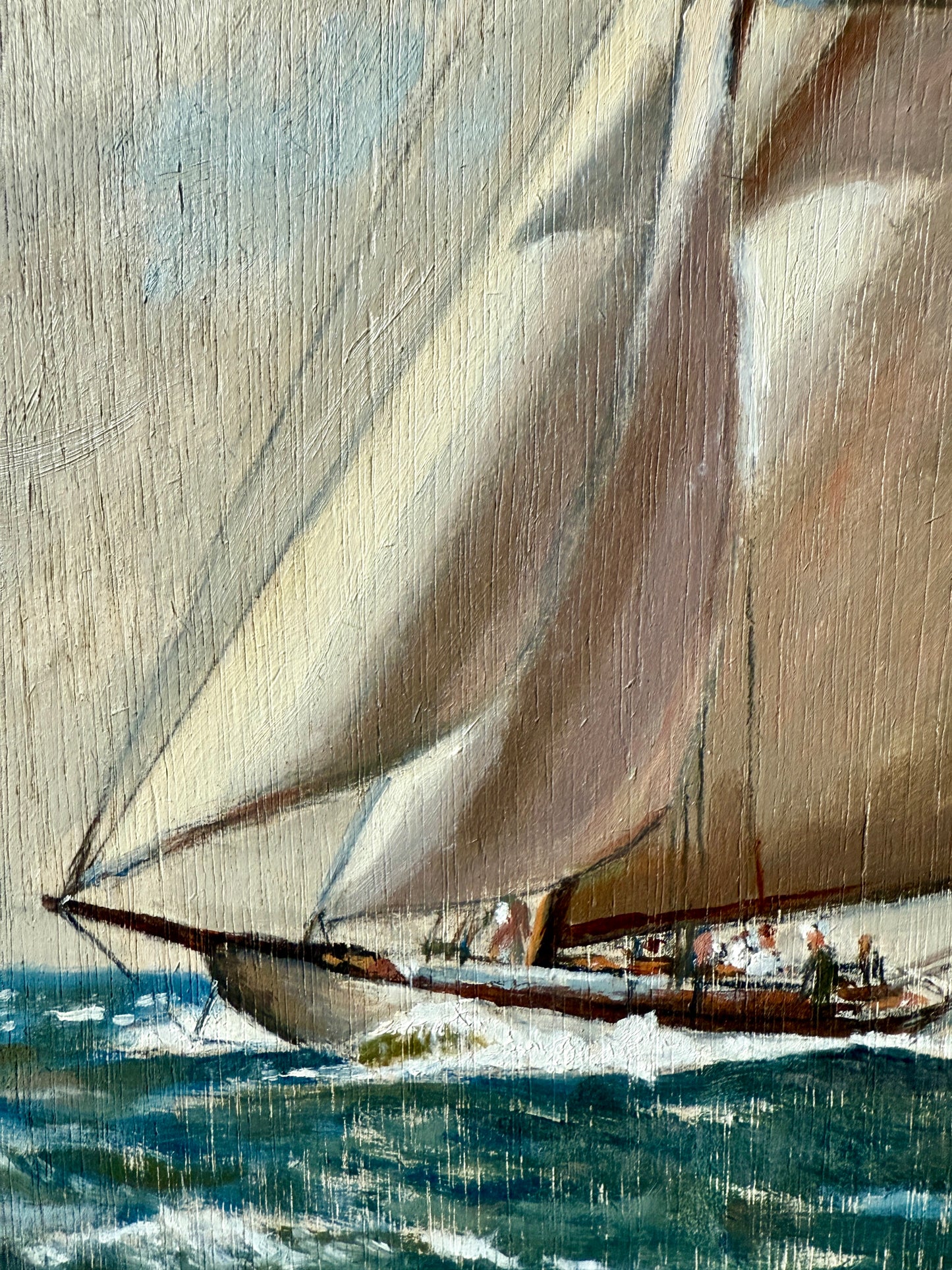 Arnold Whitman Knauth A Fair Wind Sailboat Portrait in Seascape Oil Painting in Black Frame