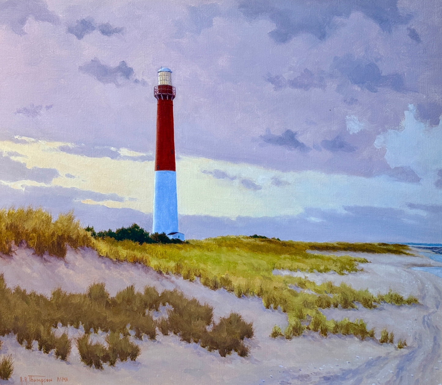 Anthony R. Thompson Barnegat Light Long Beach Island NJ LBI Coastal Landscape Oil Painting in Gold Frame